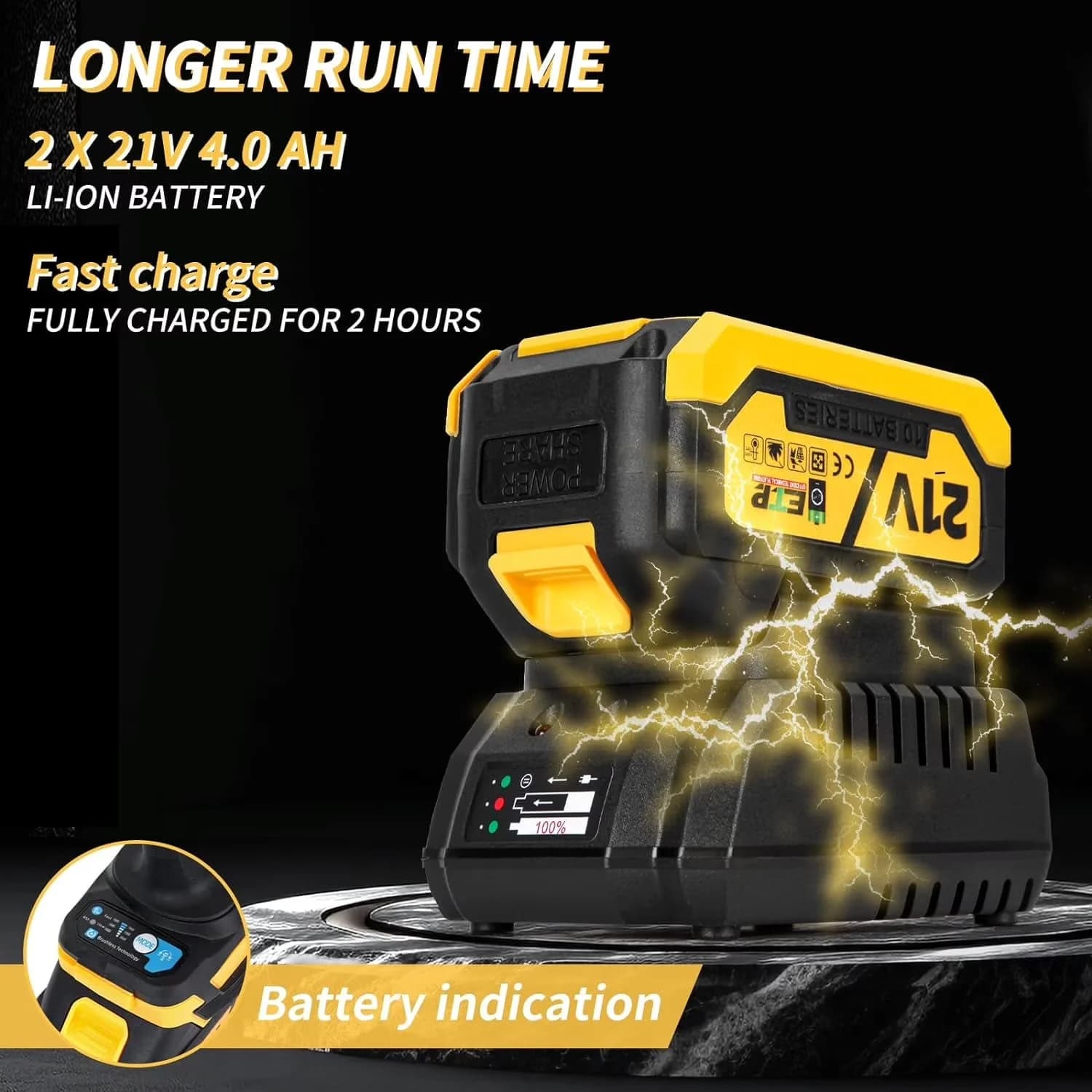 Compact Air Tools Compressor with Battery, Brushless Motor, Fast Charger - Model 9DA2F4