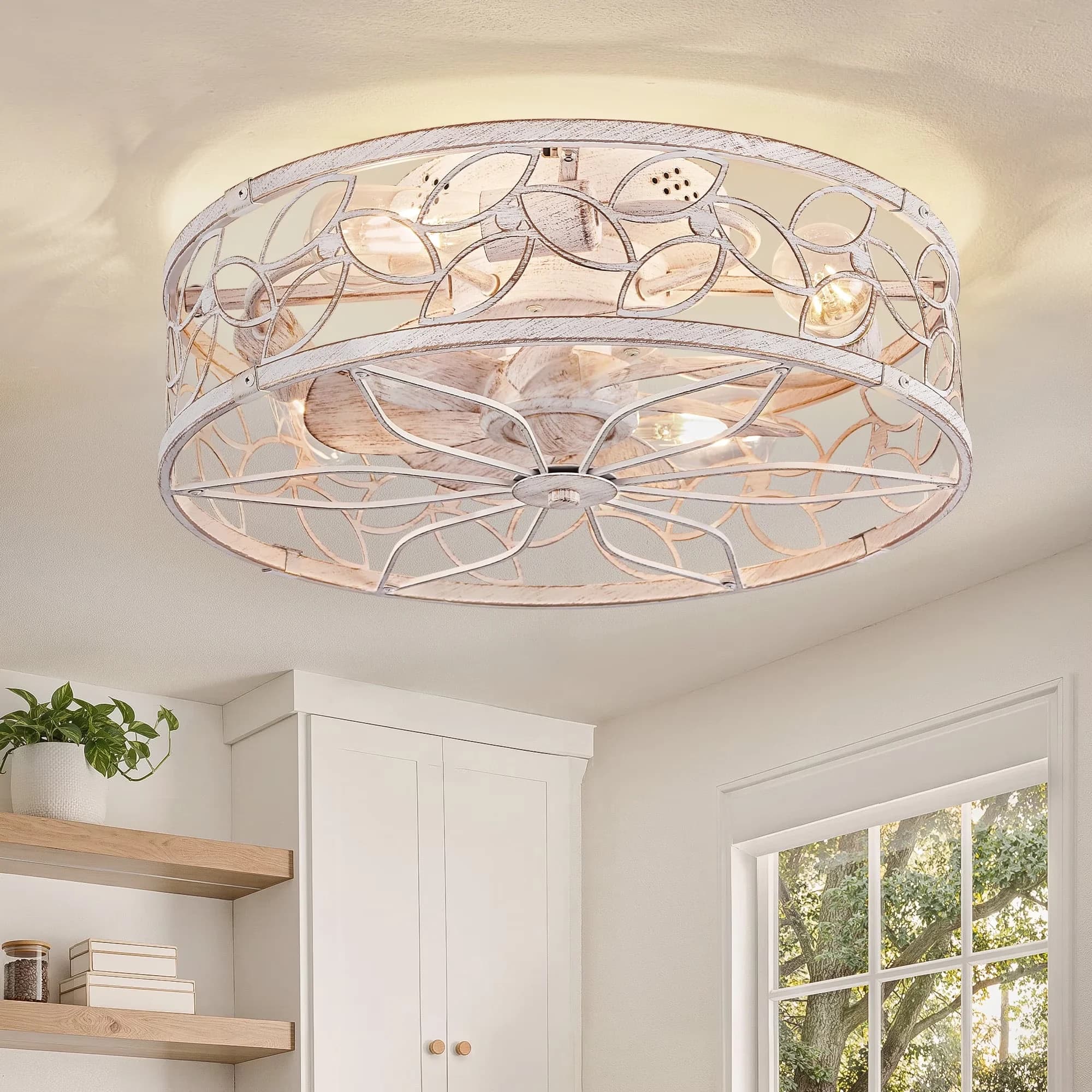 Efficient Ceiling Fan with LED, Reverse Airflow - White, Gold Metal for Dining Room, Bedroom Model 898C59