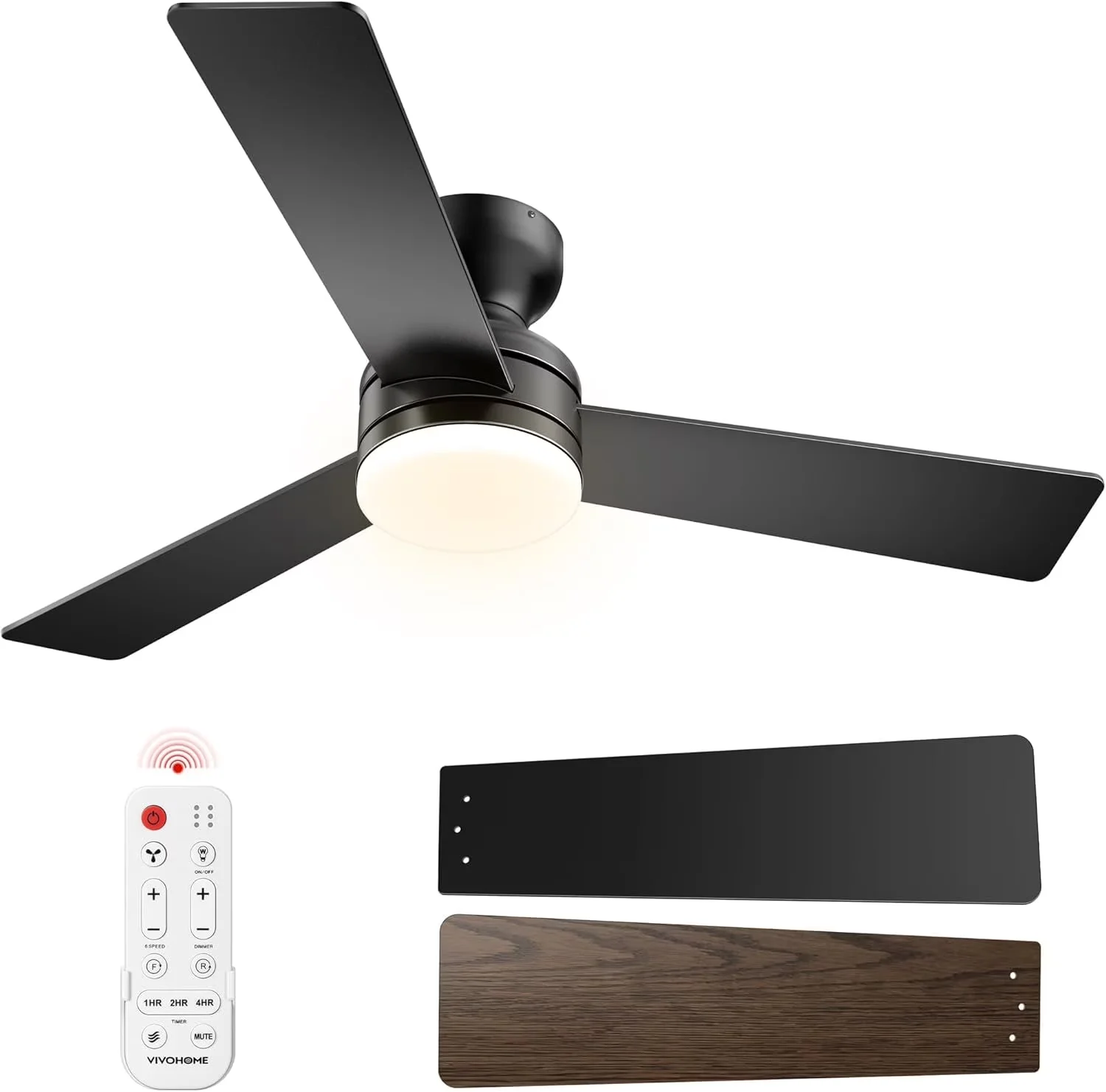 Efficient Ceiling Fan with LED, Dimmable, Fans - Black for Bedroom 3CCT Model C92156
