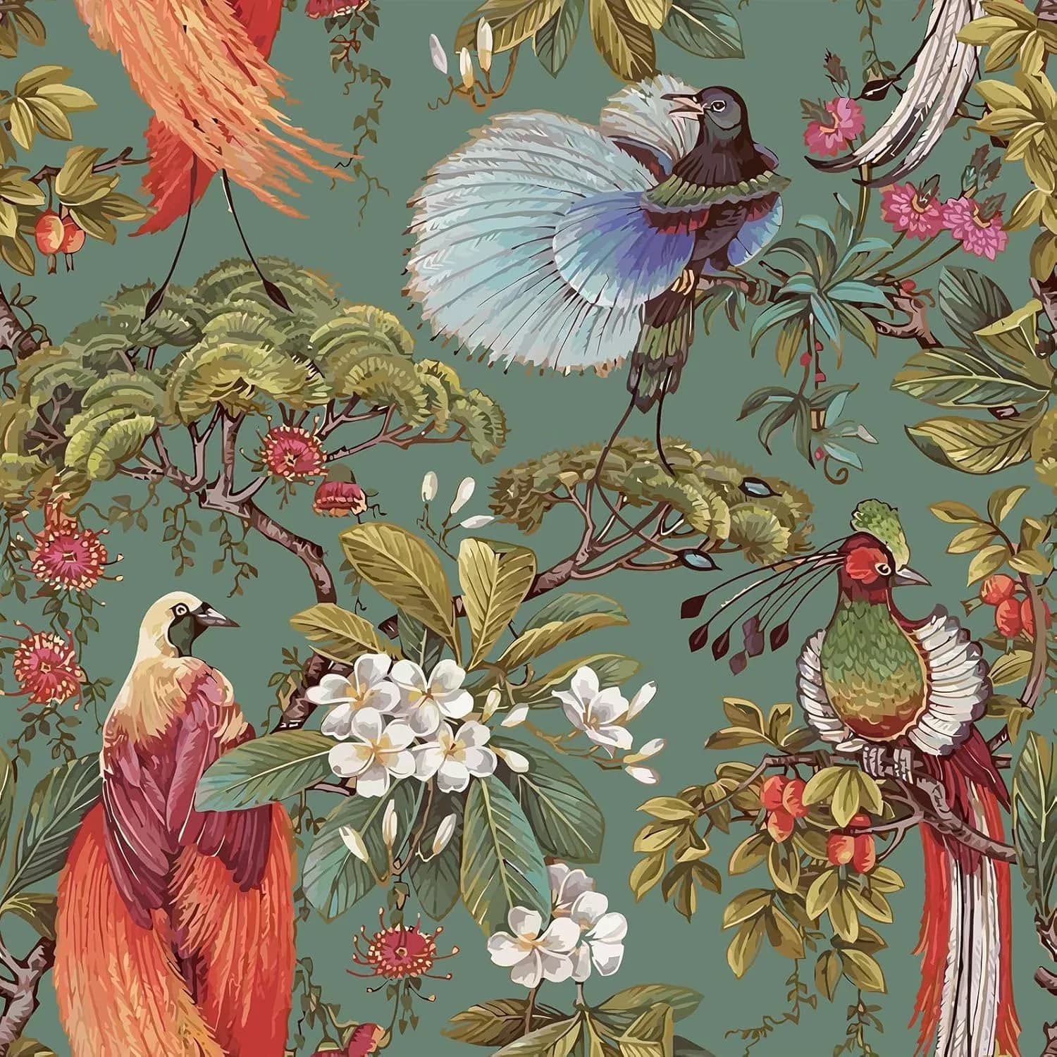 Quality Wallpaper with Easy To Clean, Durable - Green Vinyl for Bedroom, Bathroom Model 5DEC2A