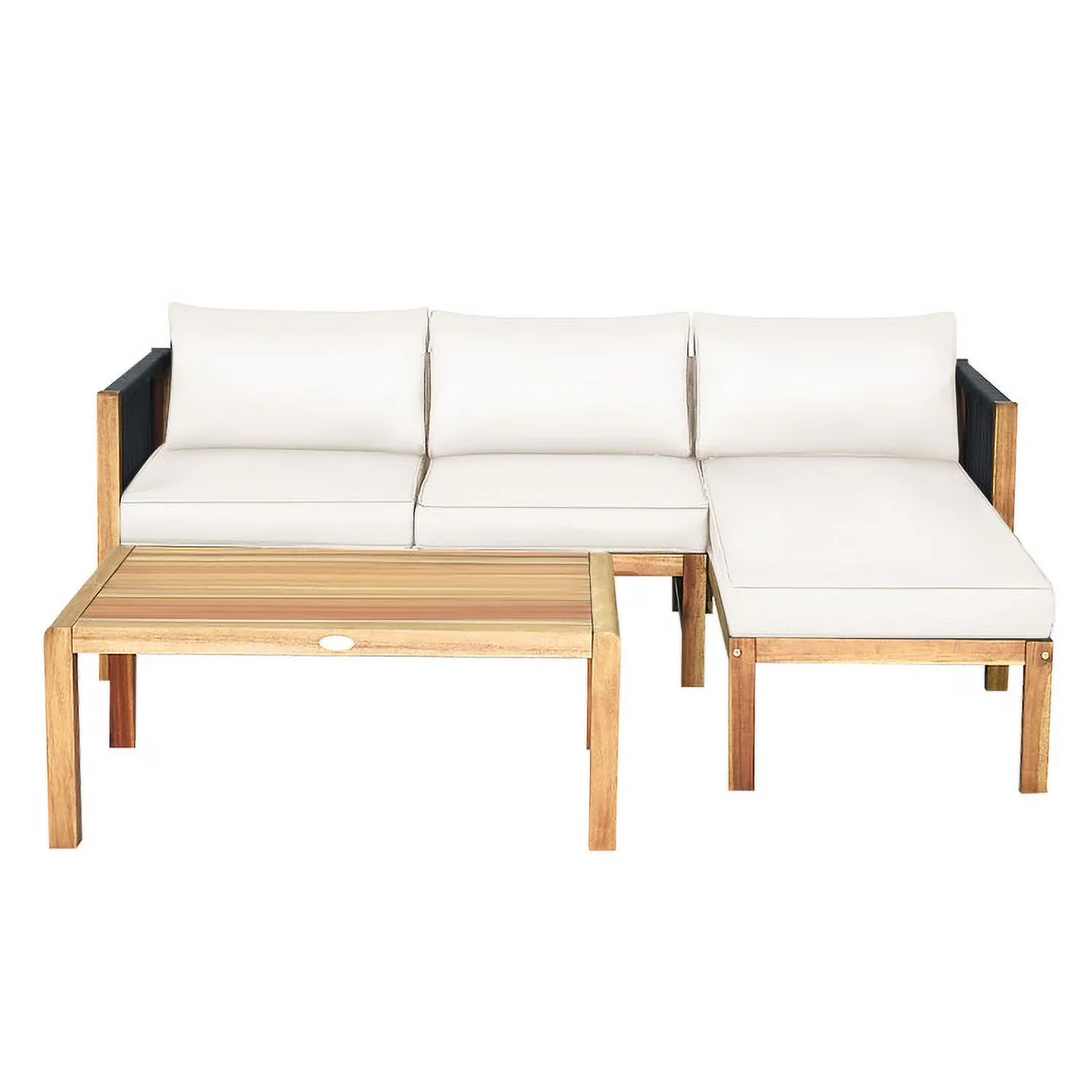 Outdoor Sofas Sectional Innovative with Modern, Nylon Rope Armrest-White - White Acacia Wood, Polyester Fabric, Sponge for Patio Model 577D26