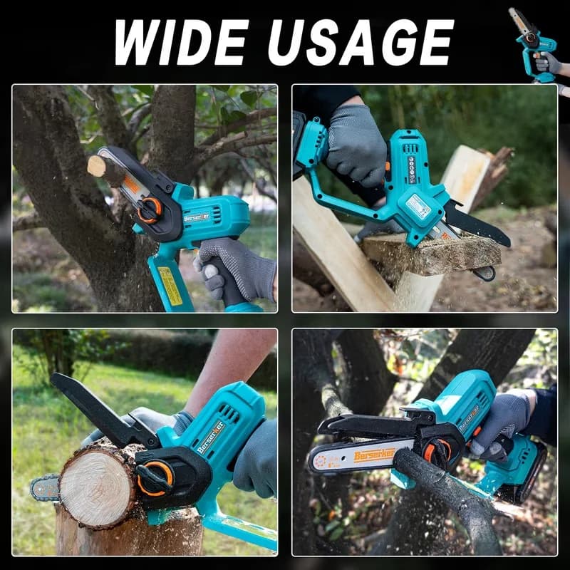 Professional Chainsaw with Battery, 20V, Tool-Less Chain Tensioning - Blue Model 4A23A9