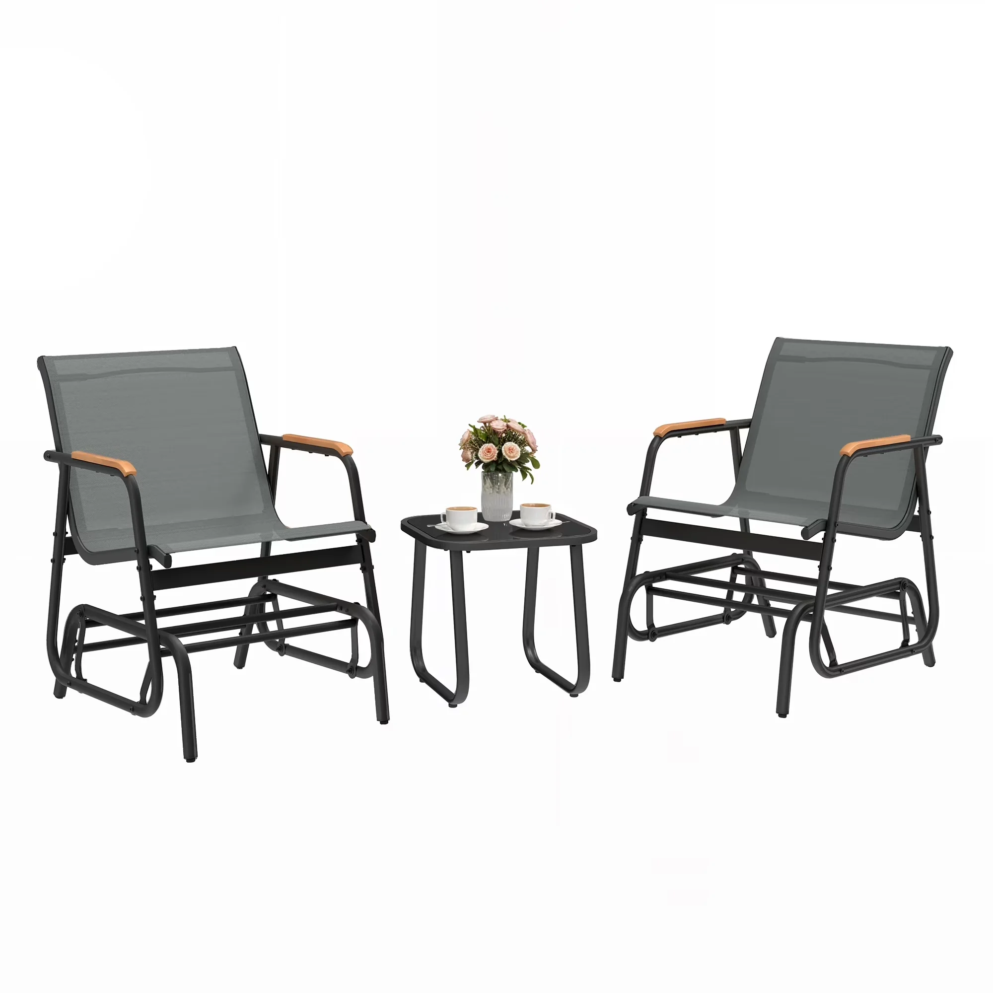 Patio Chair Stylish with Modern, 3-Piece Bistro Set, Outdoor Textilene Glider Set - Textilene,Metal Model A42E65