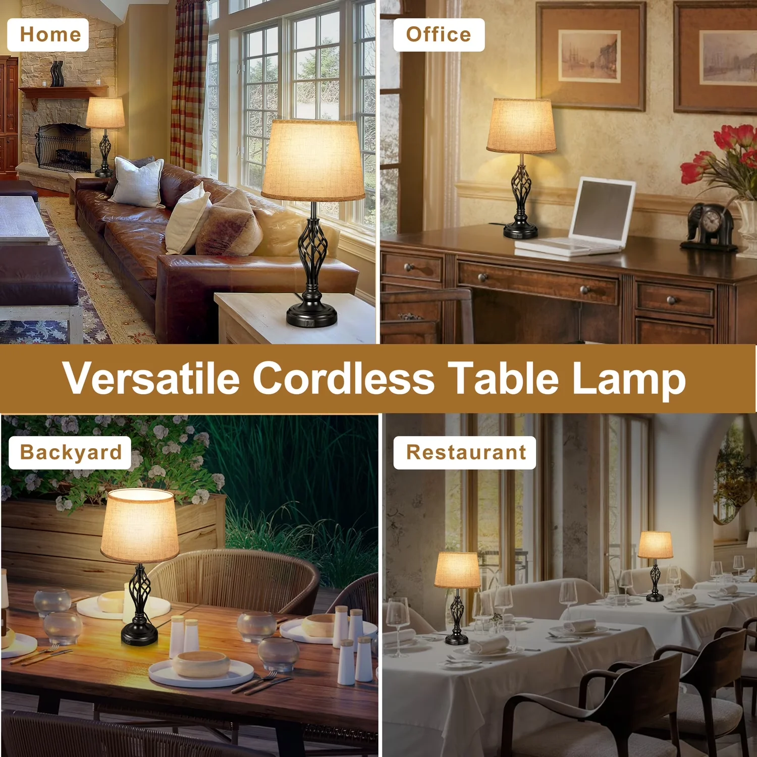 Essential Lamp with LED, Energy Efficient, Power Outlet - Metal Black for Living Room, Bathroom Model CA8366