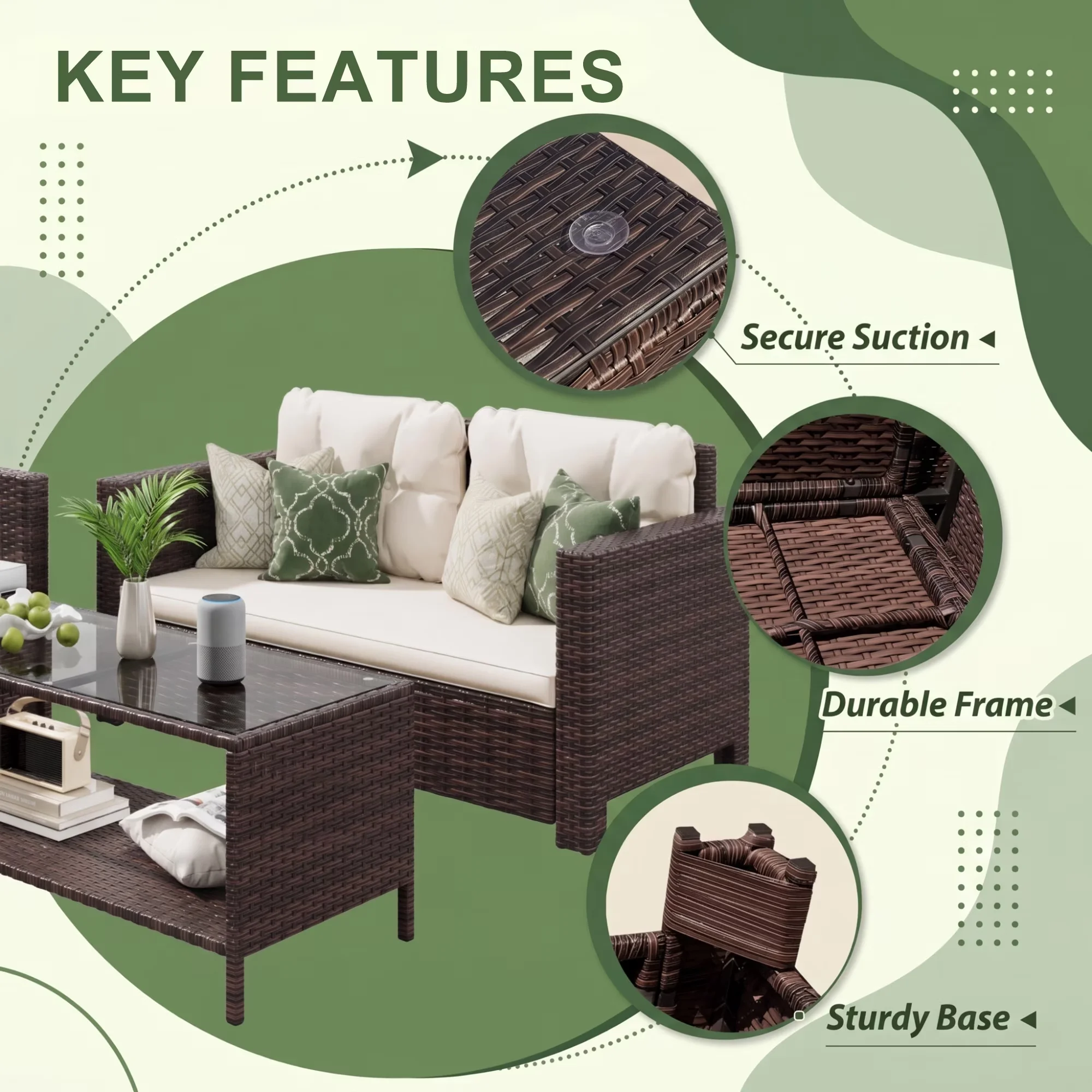 Modern Patio Conversation Set with Weatherproof, Weight capacity: 330 LBS per chair - Beige Wicker for Garden Model 8CF137