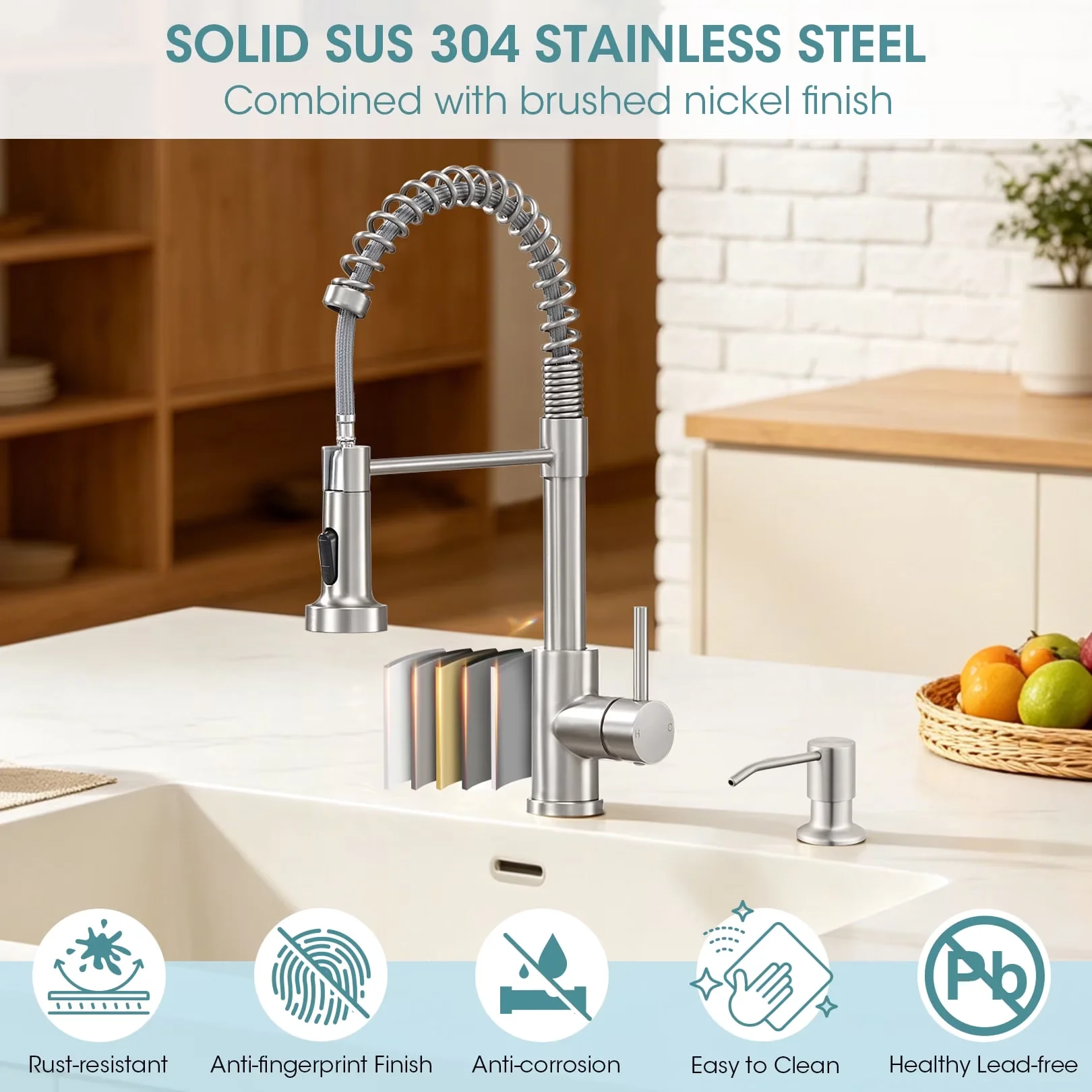 Versatile Kitchen Renovation with Easy To Clean, Pull Down Sprayer and Soap Dispenser, 304 Stainless Steel Single Handle Faucet -... Model 1A5167