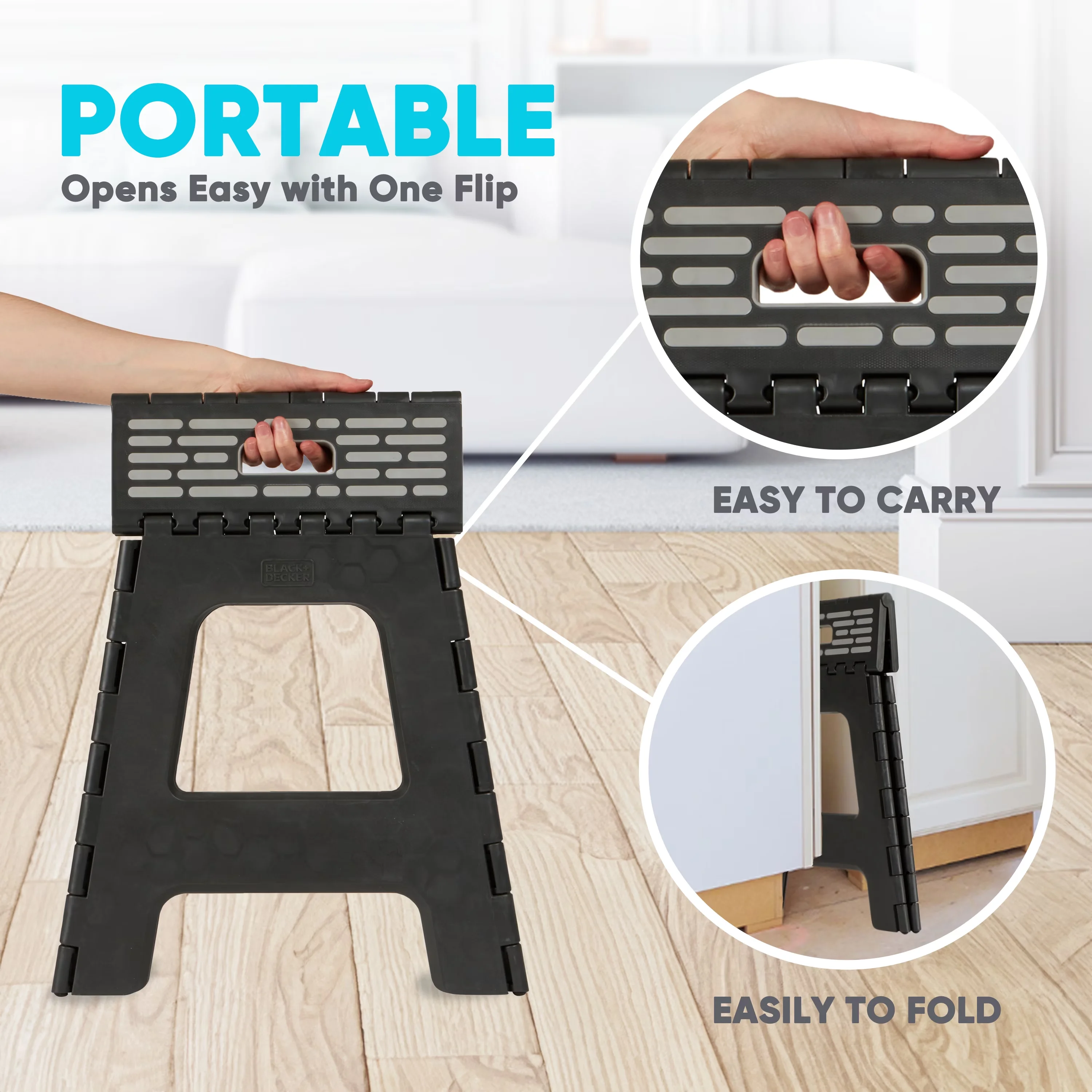 Ladders And Step Stool Compact with Foldable, Anti-Slip, Compact & Portable - Plastic Black Model C0085E