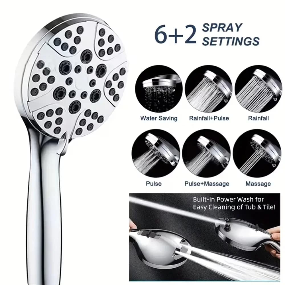 Shower Head Innovative with Adjustable Angle, 5-Setting High Pressure 12 inch Rain - Silver Stainless Steel Model 0DCDDC