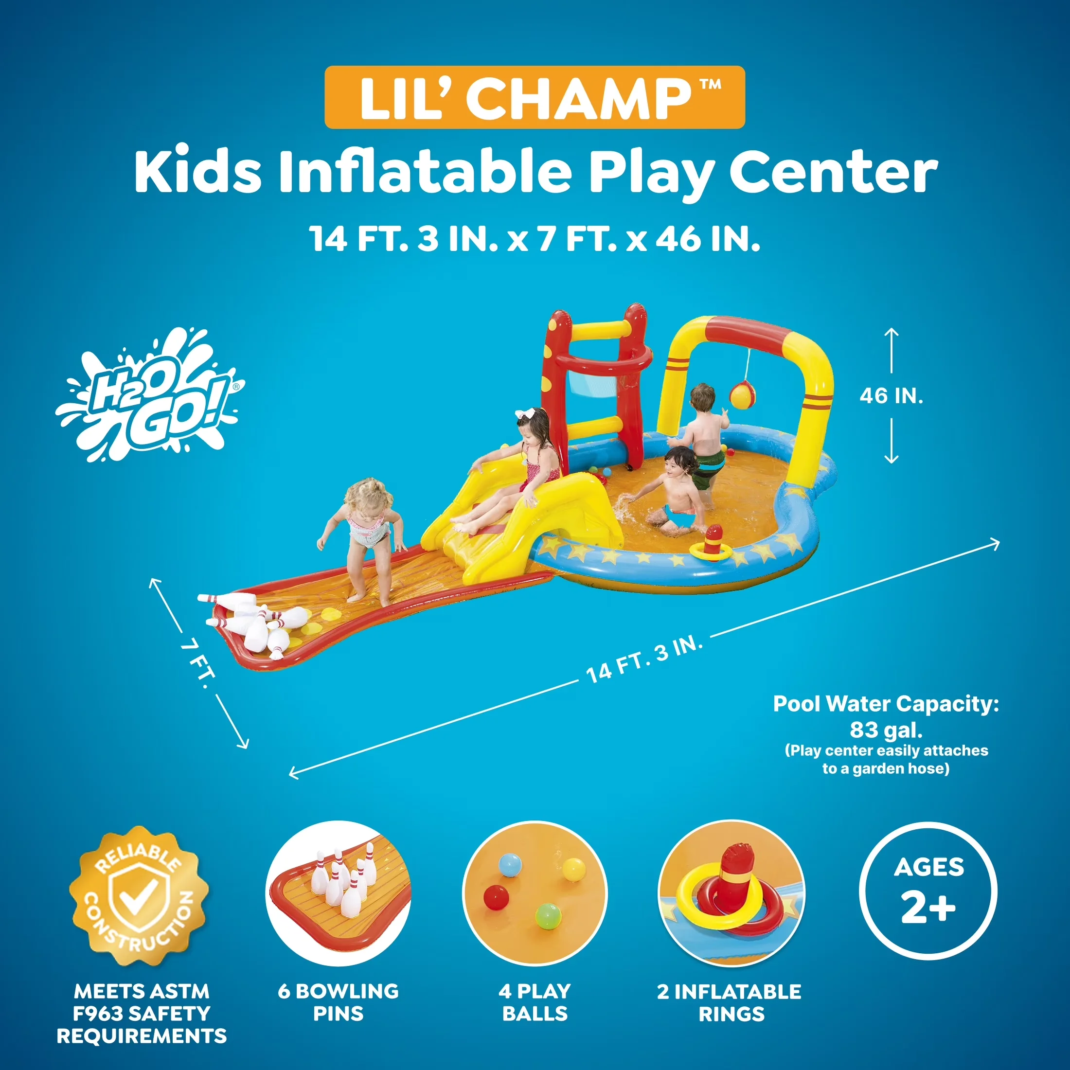 Inflatable Pool Reliable with Puncture Resistant, Slide, Shoot the play balls into the basket - Model 8B2BE3