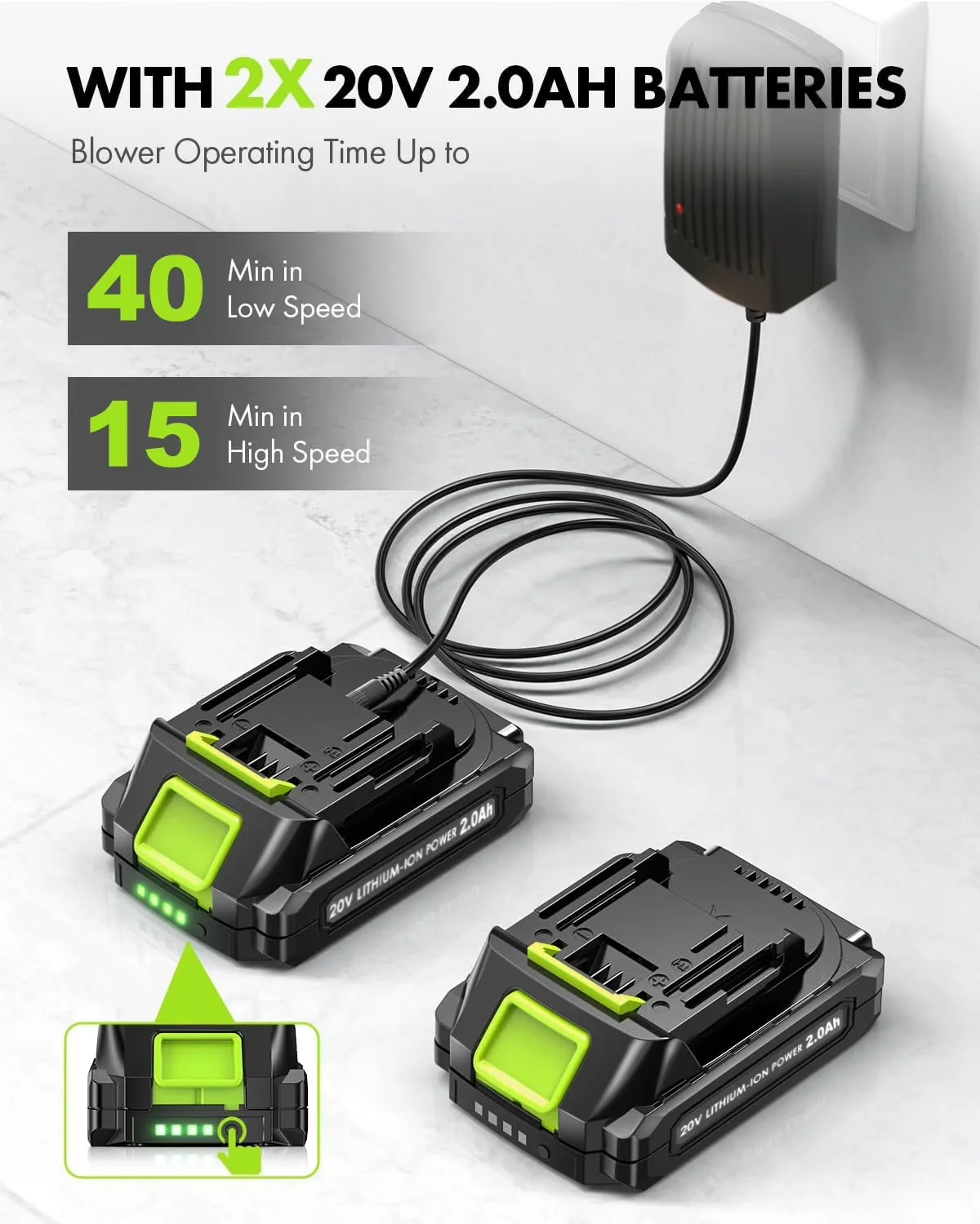 Leaf Blower Compact with Battery, 20V, Cordless - Sleek Profile Model 00BE22