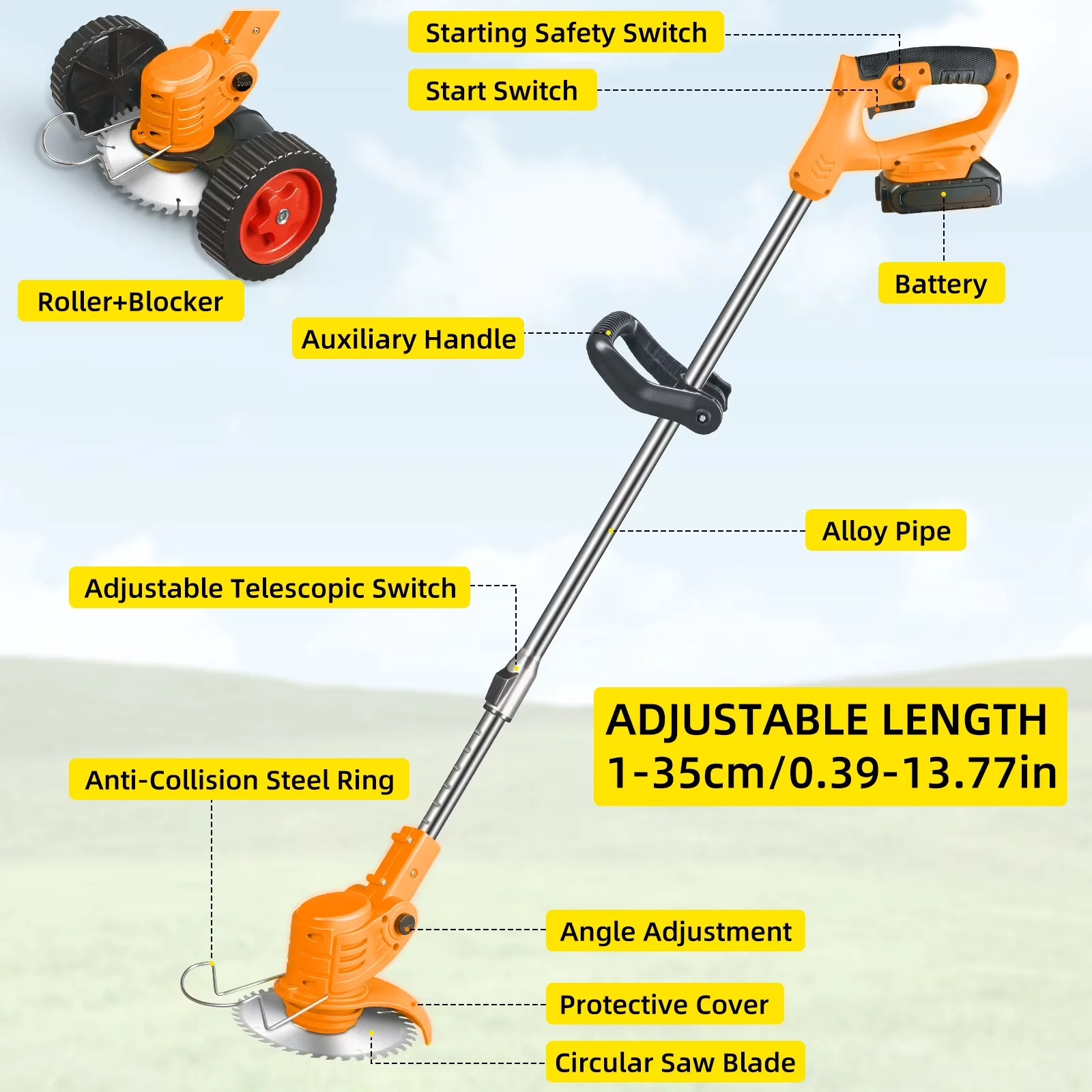 Essential String Trimmer with Battery, Edger Conversion Capable, Wheels - Yellow for Garden Model 3084D6