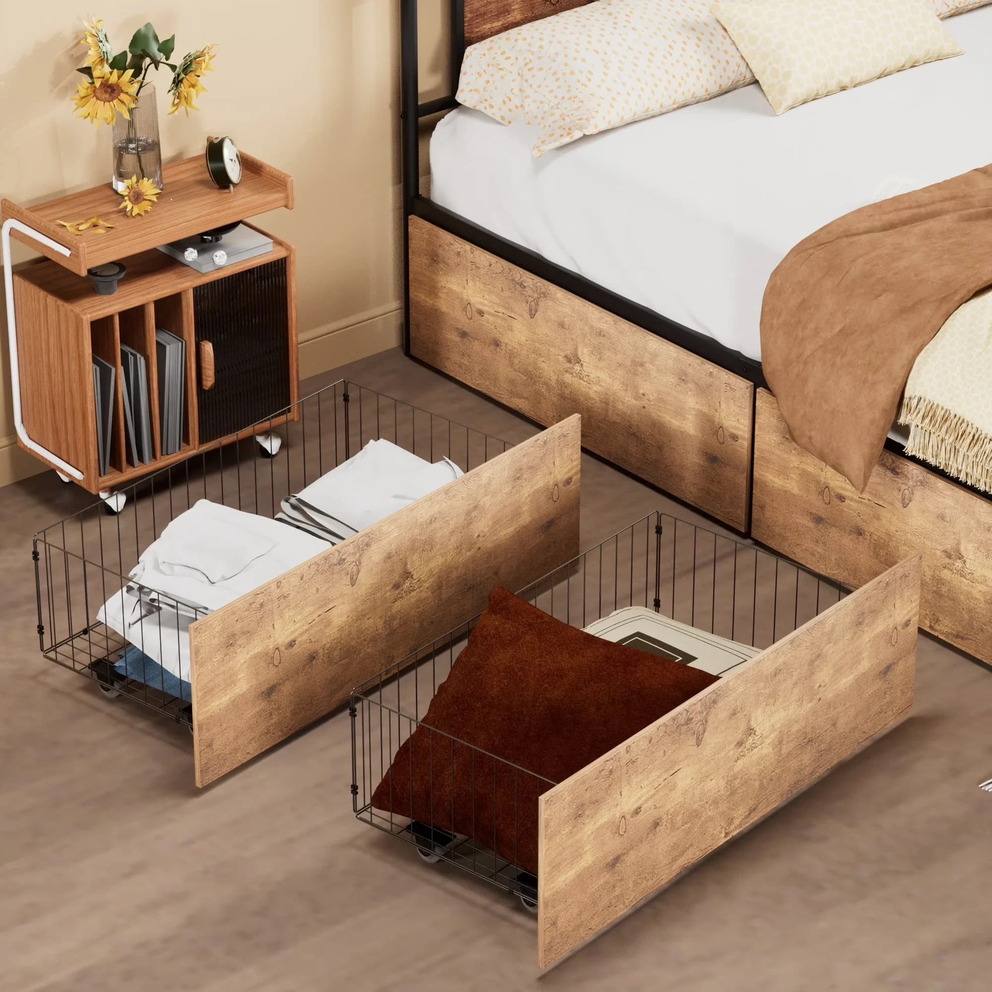 Versatile Garage Storage Supply with Wheeled, Full Size Underbed Drawers - Brown Metal Model 1925CB