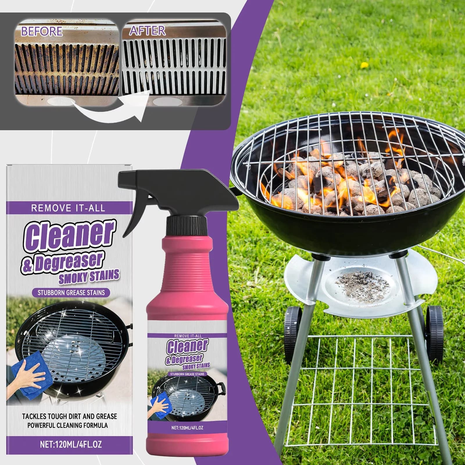 Essential Combo Grill with Outdoor Heavy Duty Degreaser, Professional Strength Cleaner - Stainless Steel, Iron, Chrome Model A7F853