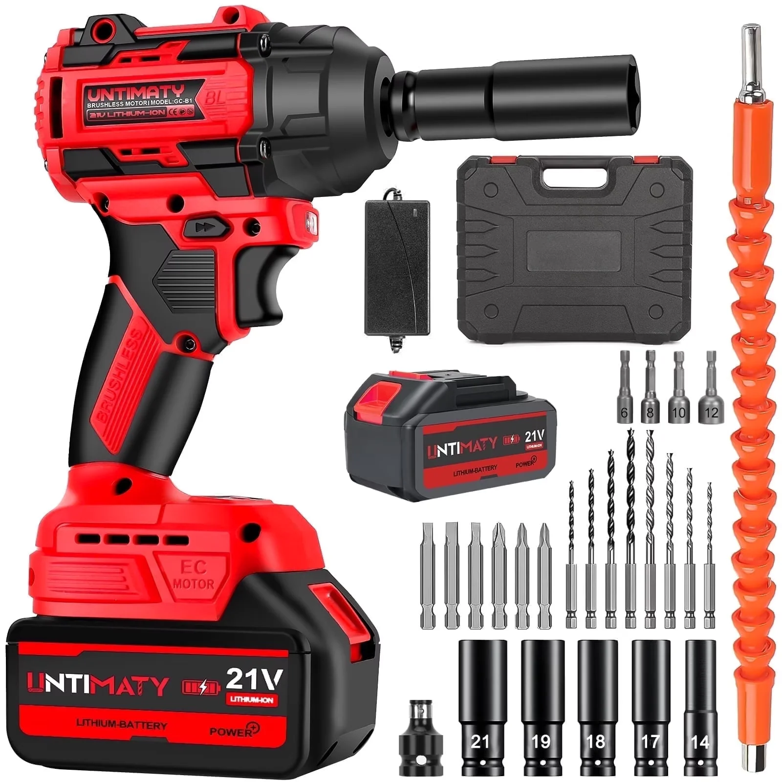Compact Air Tools Compressor with Battery, Variable Speed, Upgraded Brushless Impact Wrench 650Nm - Red Model 31A05F