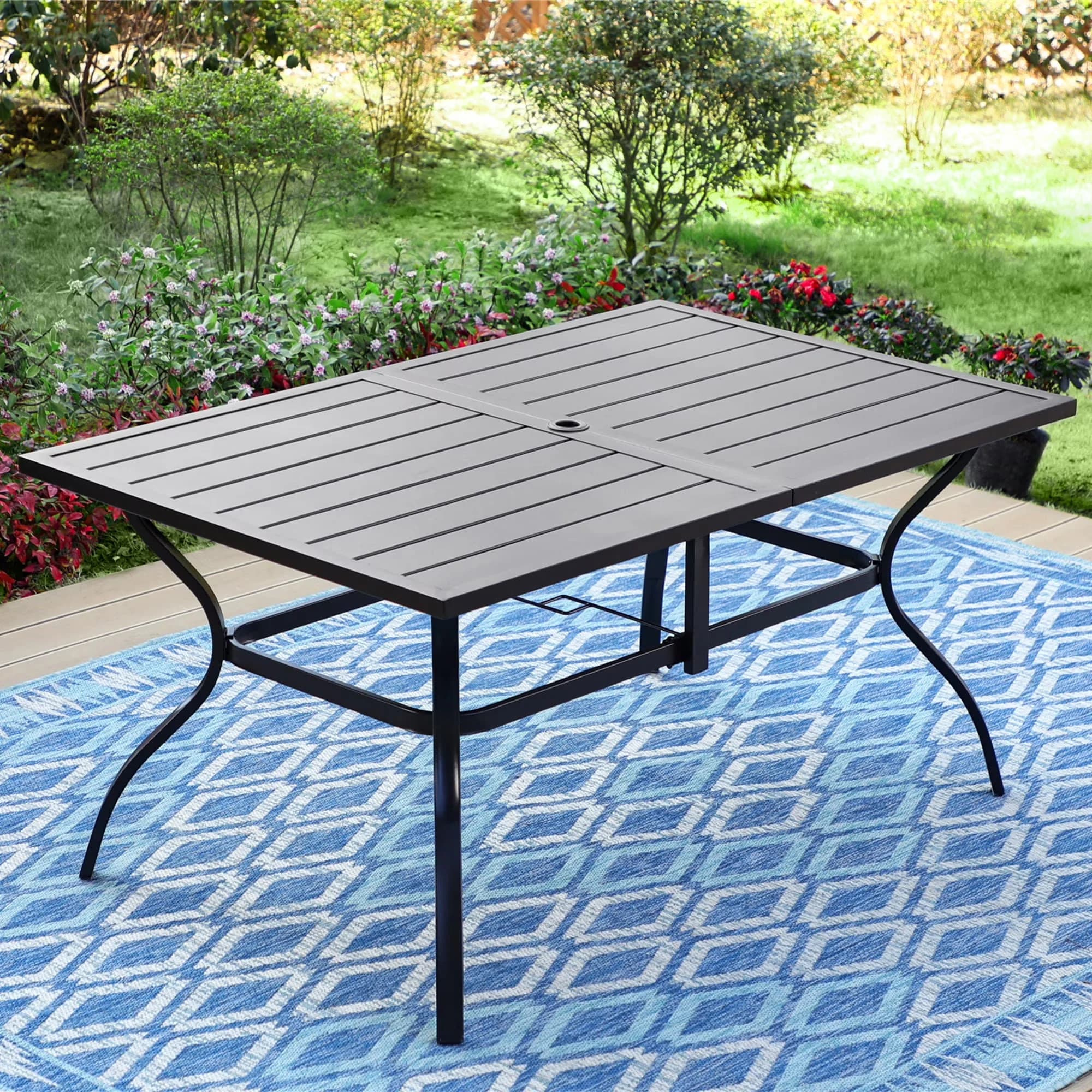 Durable Patio Dining Set with Weatherproof, Stacking Chairs & Large Table, 8-Piece Outdoor - Metal Blue Model 37F0A2