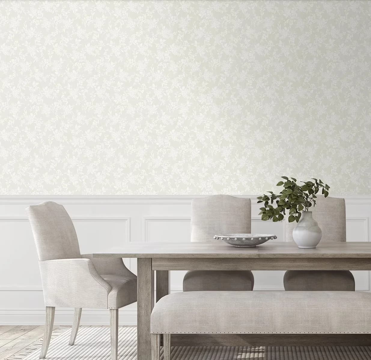 Reliable Wallpaper with Removable, Neutral Tonal Floral Peel and Stick, 20.5 in. W x 18 ft. L Roll - Off-White Vinyl Model 5E148A