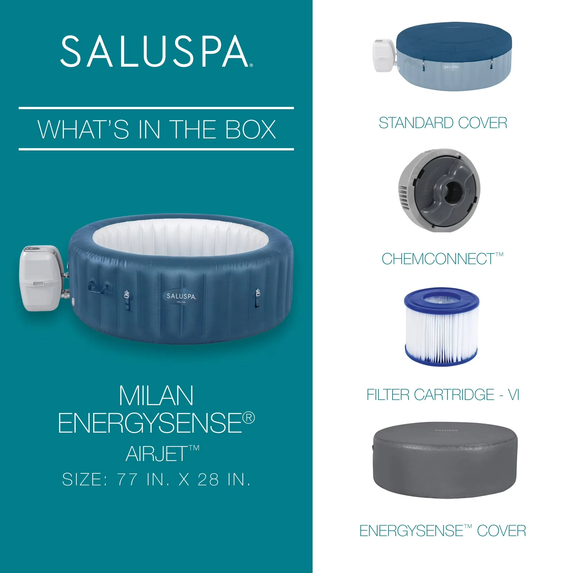 Hot Tub Sleek with Energy Efficient, 140 Jets, Round - Blue 77 in - Universal Fit Model F068C5