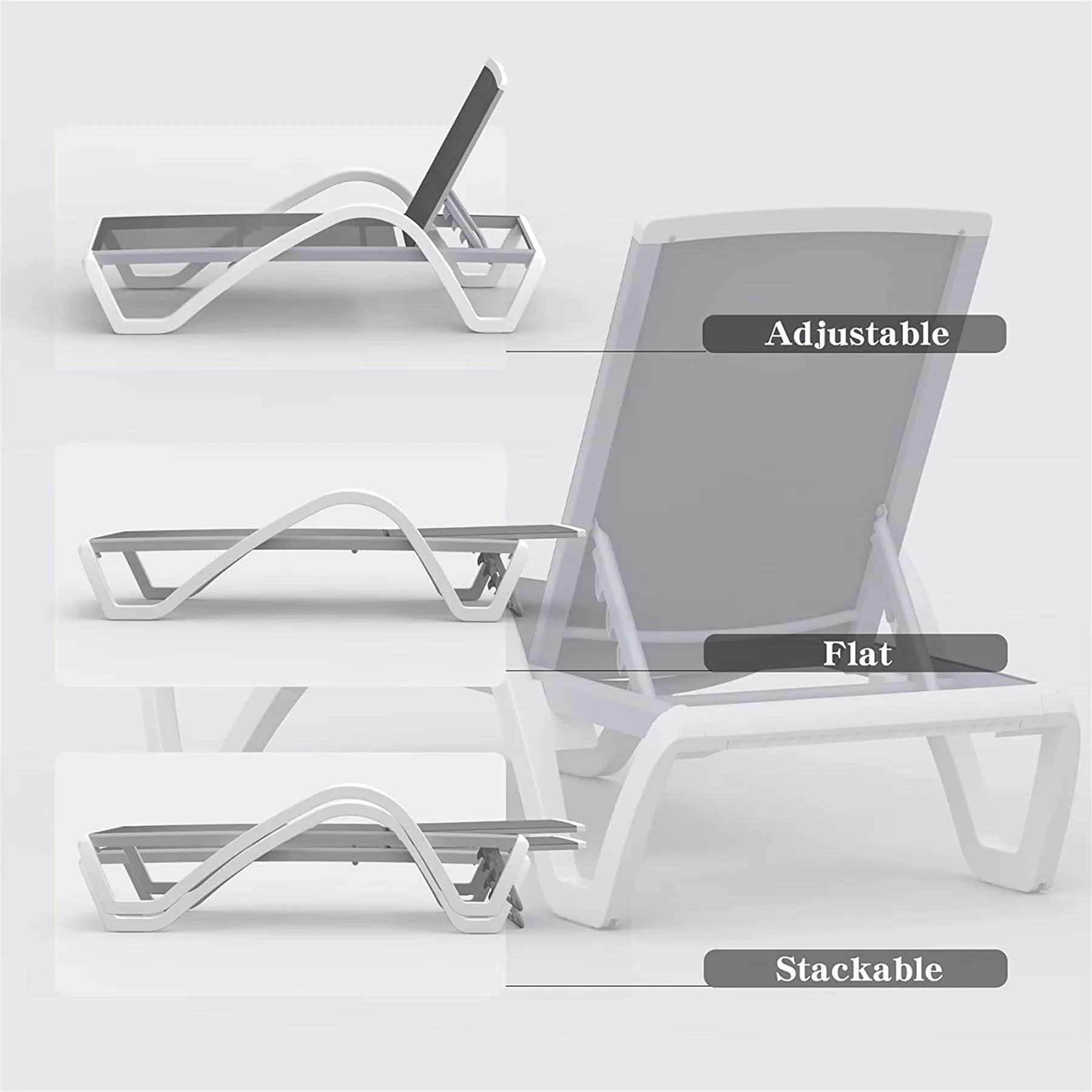 Premium Patio Chair with Lightweight, Adjustable Backrest and Armrests - Aluminum Gray Model 701C24