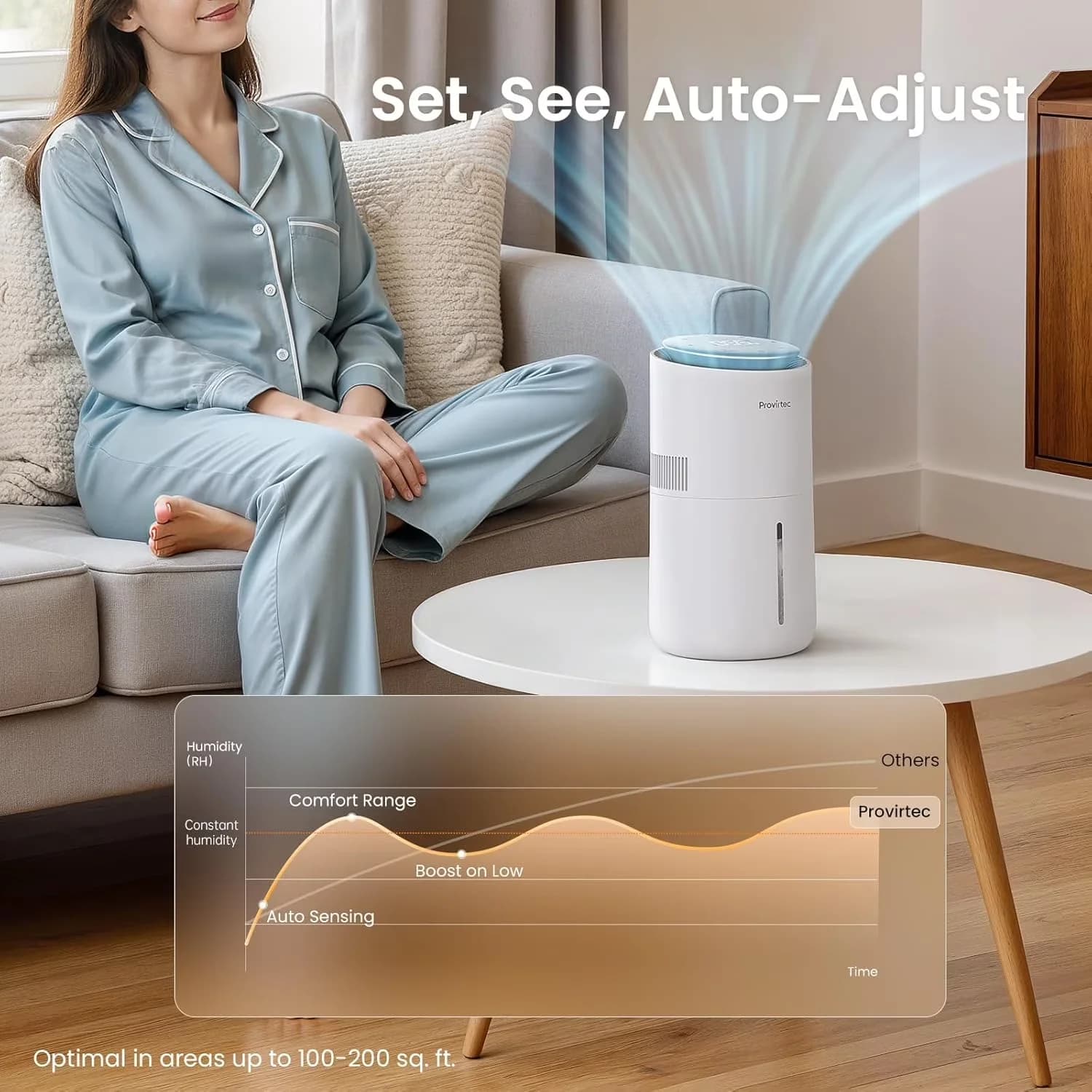 Humidifier Modern with Timer, Automatic Moisture Control - White for Bedroom Model 50B73A