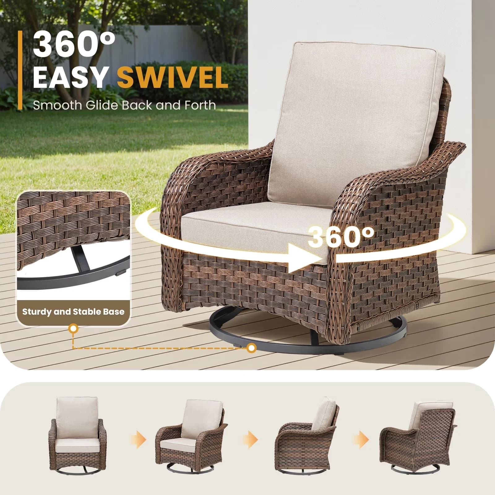 Quality Patio Conversation Set with Uv Resistant, Quick Dry - Brown Wicker Model C5A675
