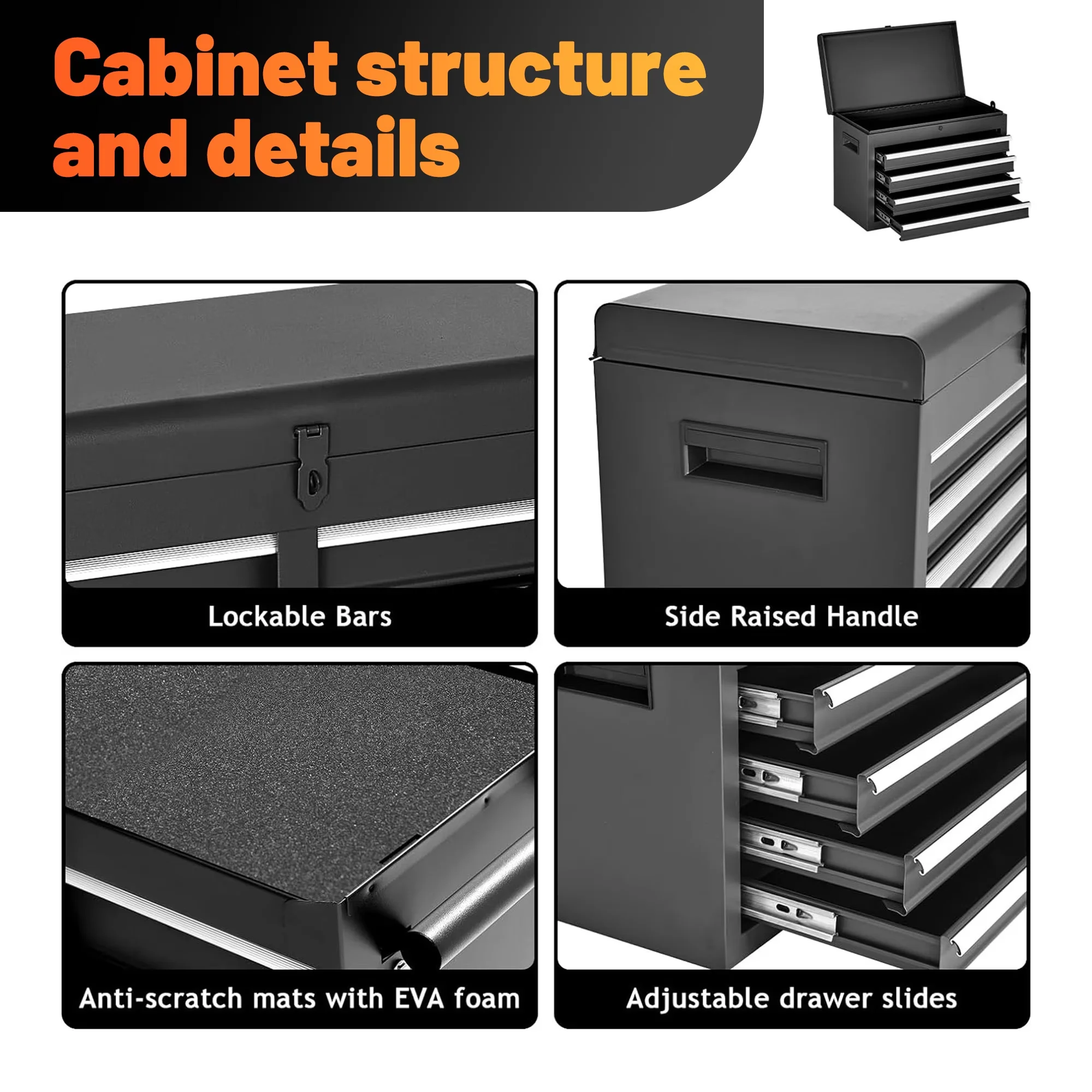 Reliable Toolstorage with Lockable, Portable, Black - Steel 2-IN-1 - Commercial Quality Model 3912B0