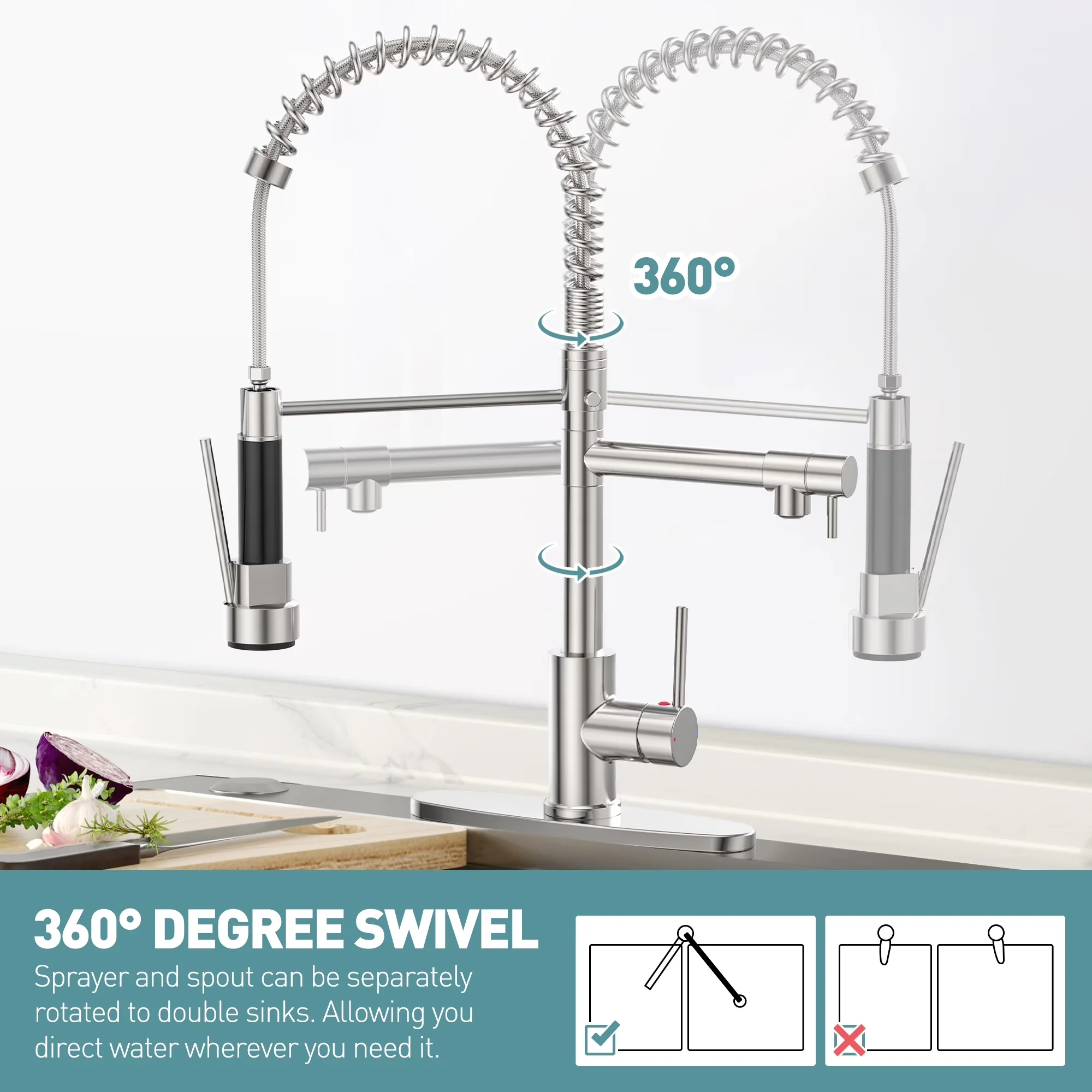 Innovative Kitchen Renovation with 360 Degree Swivel, Sink Faucet - Stainless Steel Model FF28D6