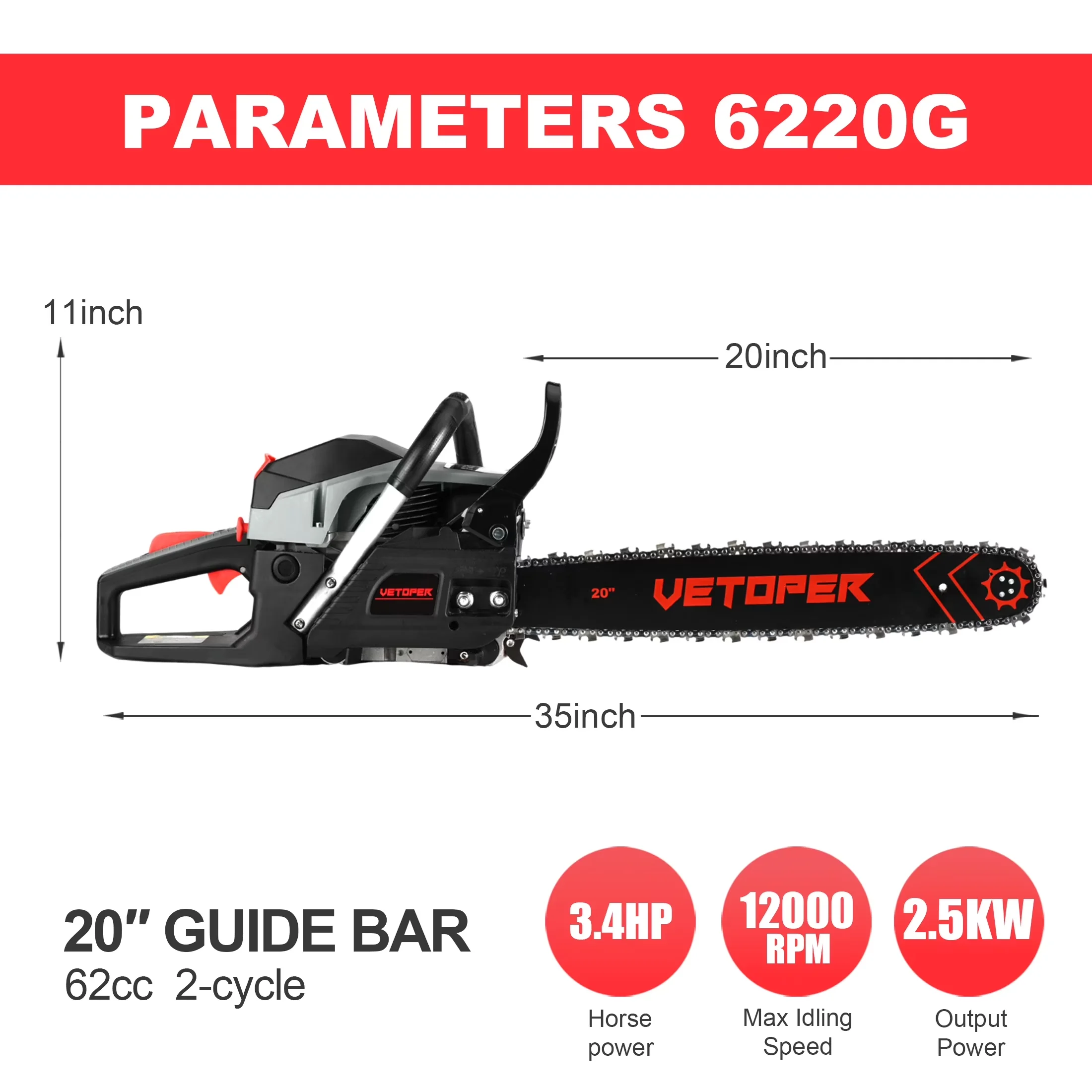 Durable Chainsaw with Automatic Chain Oiler, Chain Brake - 6220G - Quality Construction Model 314FFB