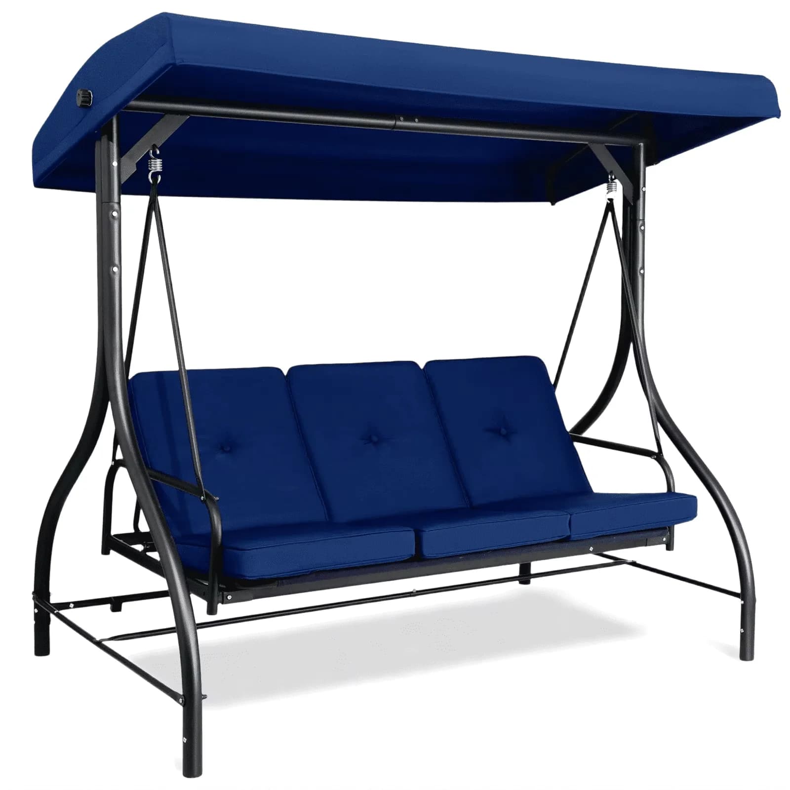 Stylish Patio Chair with Reclining, Removable Cushions, Adjustable Canopy Tilt - Iron, Polyester Cloth Blue Model F2EC97