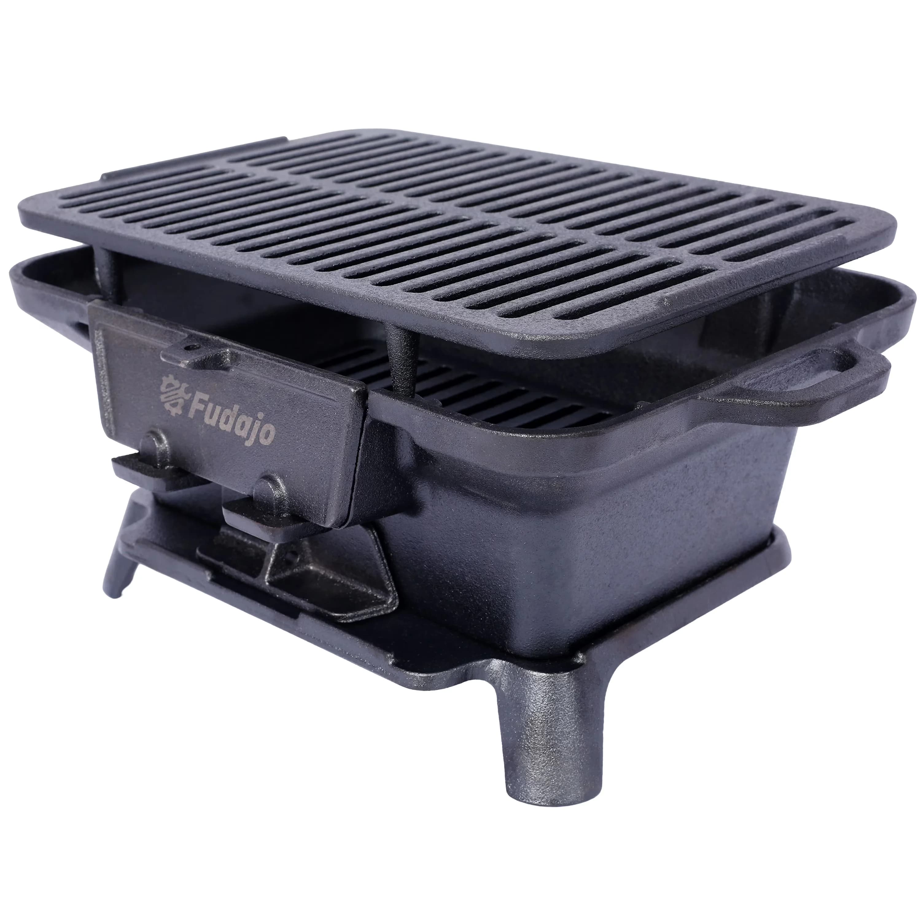 Modern Charcoal Grill with Portable, Skillet, Cast Iron Hibachi - Black Iron Model 442CCF