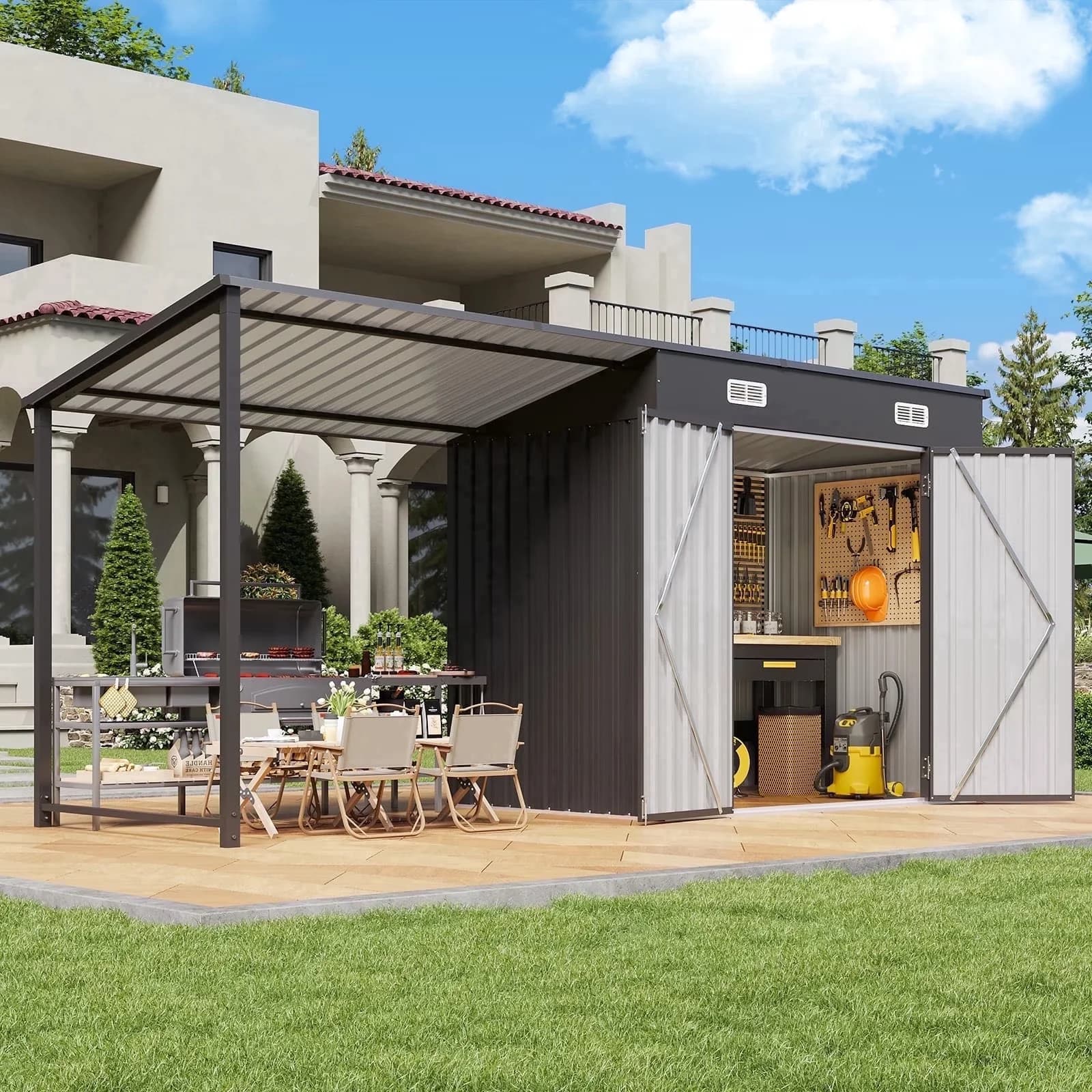 Shed Stylish with Waterproof, 50 Sq. Ft Outdoor Tool, Metal Storage - Black Metal Model 796962