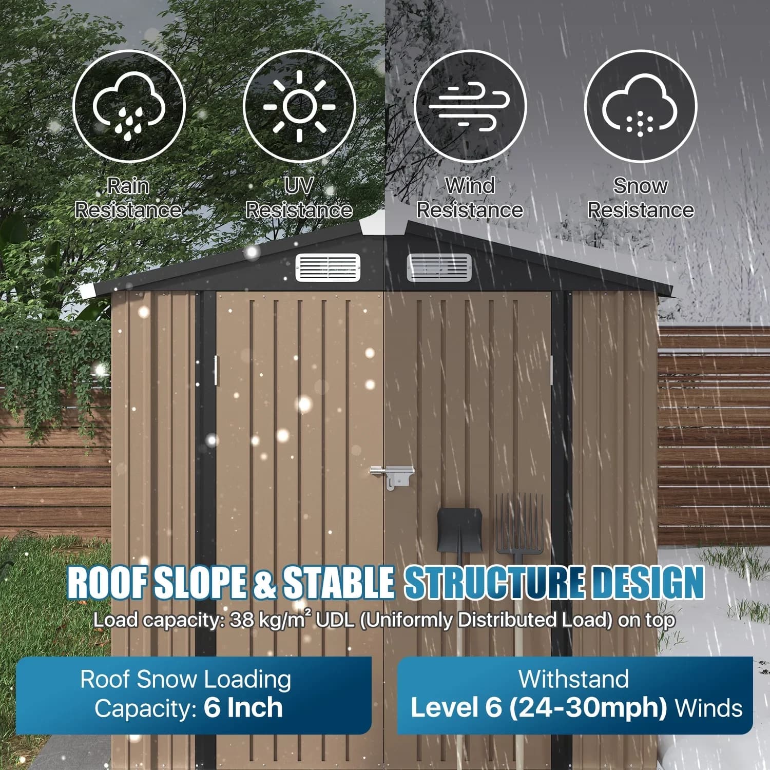Shed Quality with Waterproof, 6x4 ft Outdoor Storage - Brown Metal for Garden Model C023BD