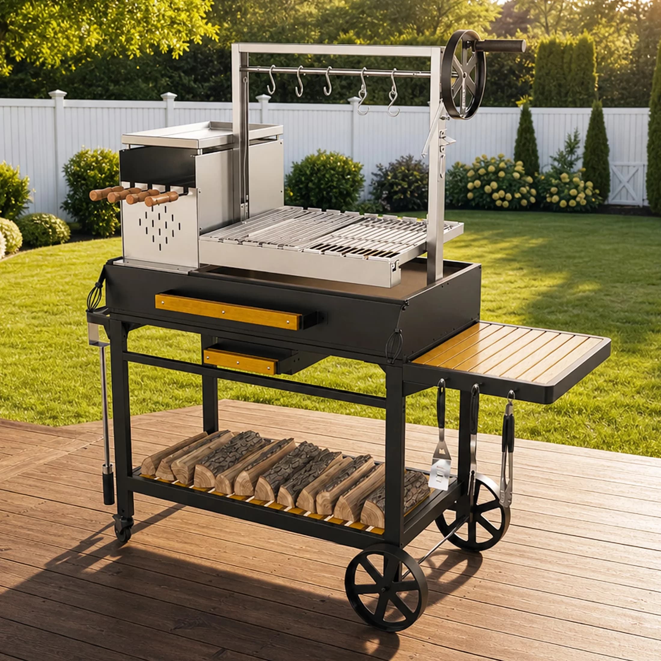 Innovative Charcoal Grill with Cold Smoker, Adjustable Air Vents, Grease Pan - Black Steel Model A7B6CC