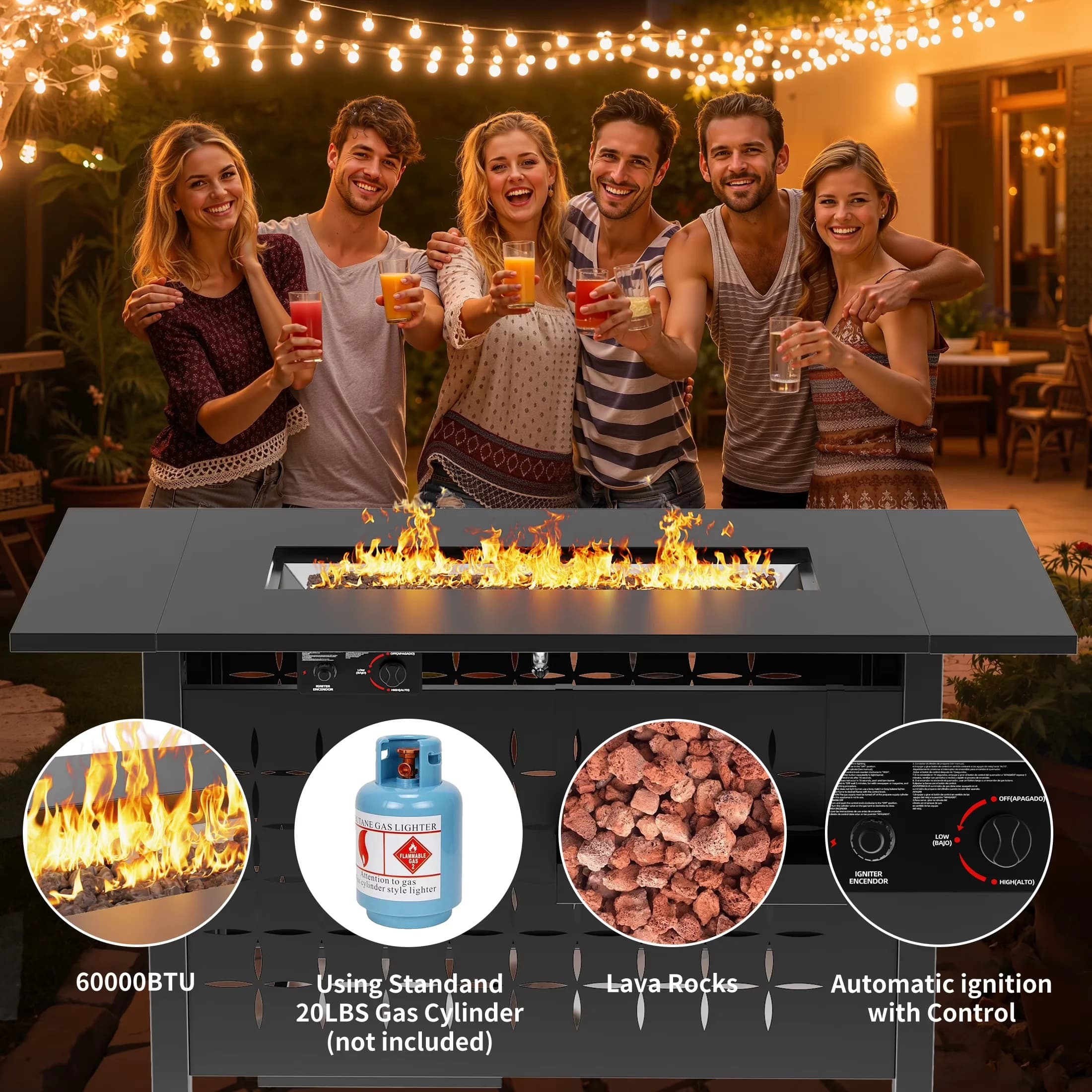 Professional Outdoor Heating with 60000 BTU, Smokeless, Weatherproof - Steel 43" for Patio, Garden Model FE6BDA