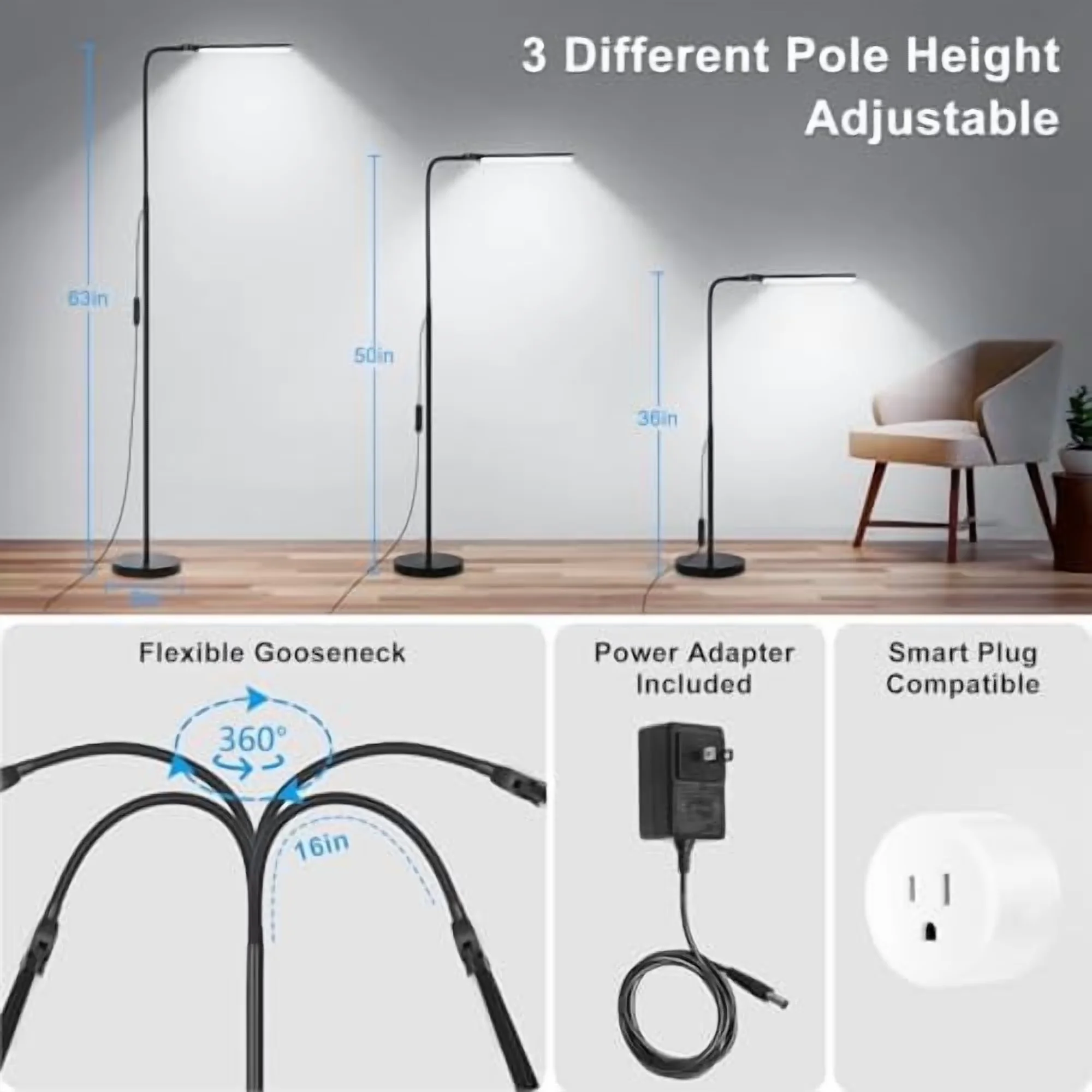 Durable Floor Lamp with LED, 18W, Modern - Metal - Sleek Profile Model 366301