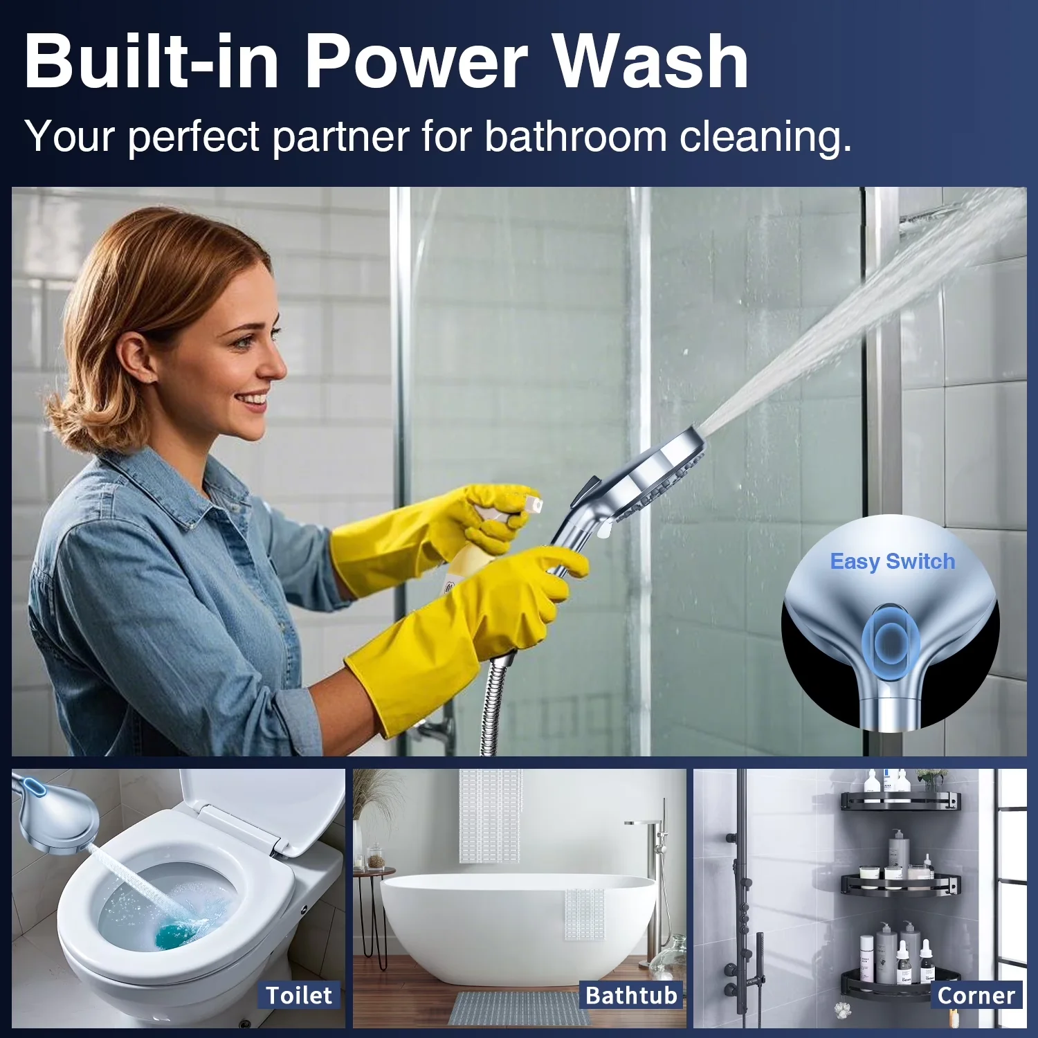 Modern Shower Head with Easy Installation, Flexible, Adjustable - Abs Silver Model 0D156A