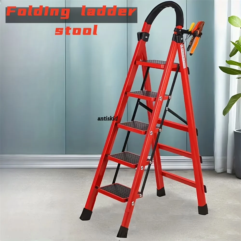 Compact Ladders And Step Stool with Collapsible, Anti-Slip Treads - Plastic Red Model 6C3E2F