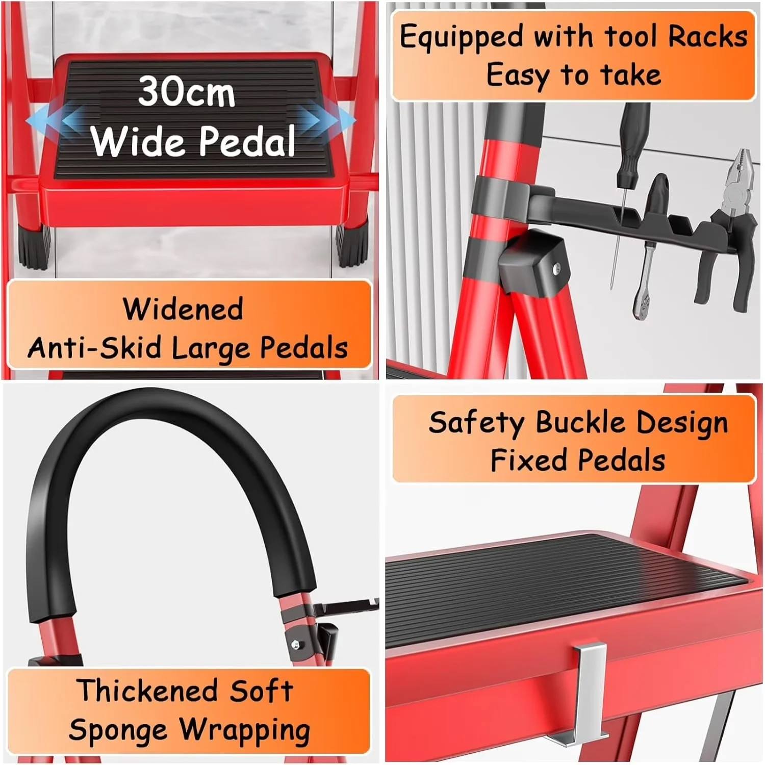 Efficient Ladders And Step Stool with Adjustable, Compact Design, Ultralight Weight - Red Steel Model CD64C0