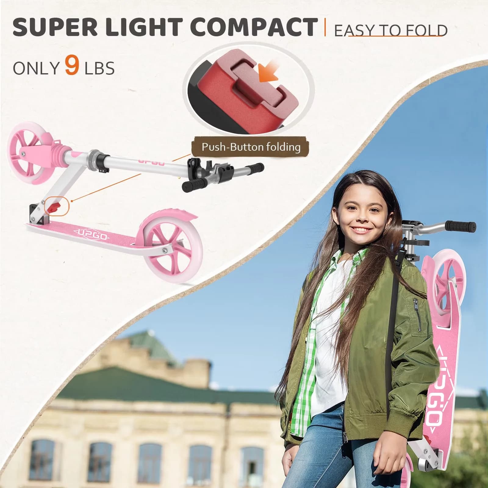 Quality Scooter with Compact, Lightweight - Pink Alloy Steel, Polyurethane Model 2B54A8