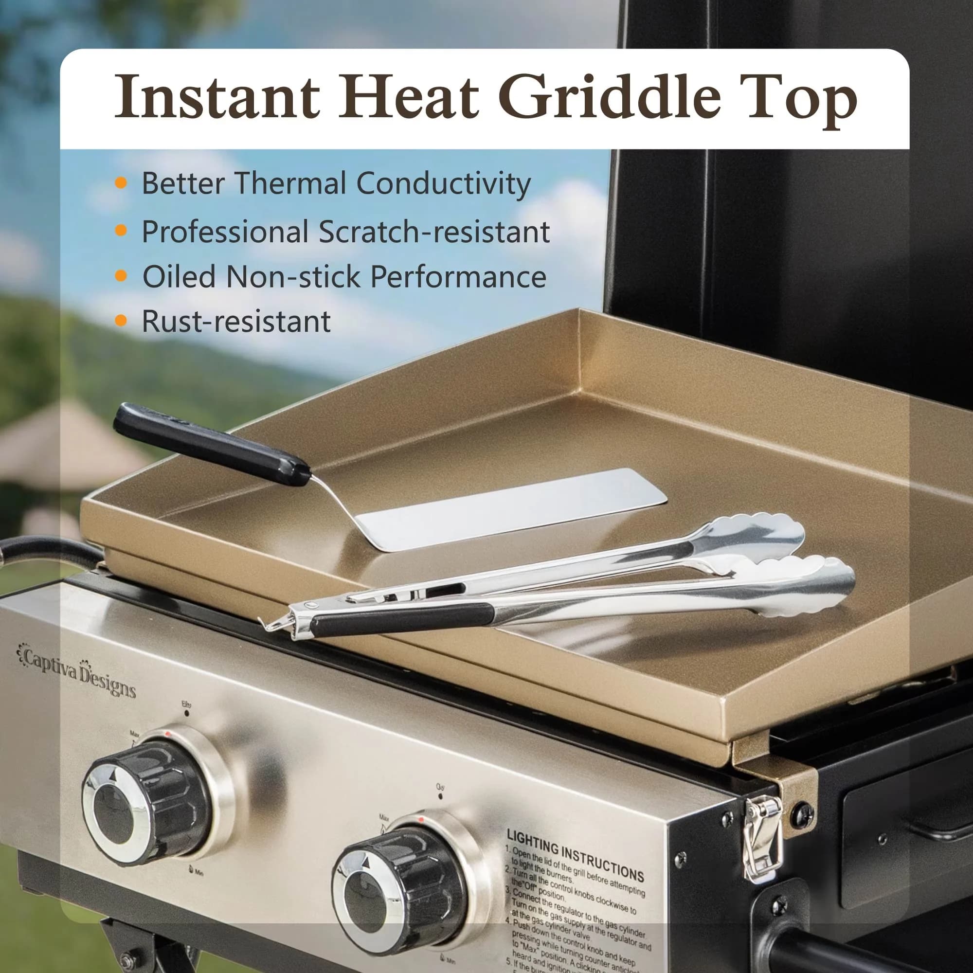 Gas Grill Durable with Portable, Potable Outdoor Propane Griddle - Steel; Stainless Steel Black Model A19D58