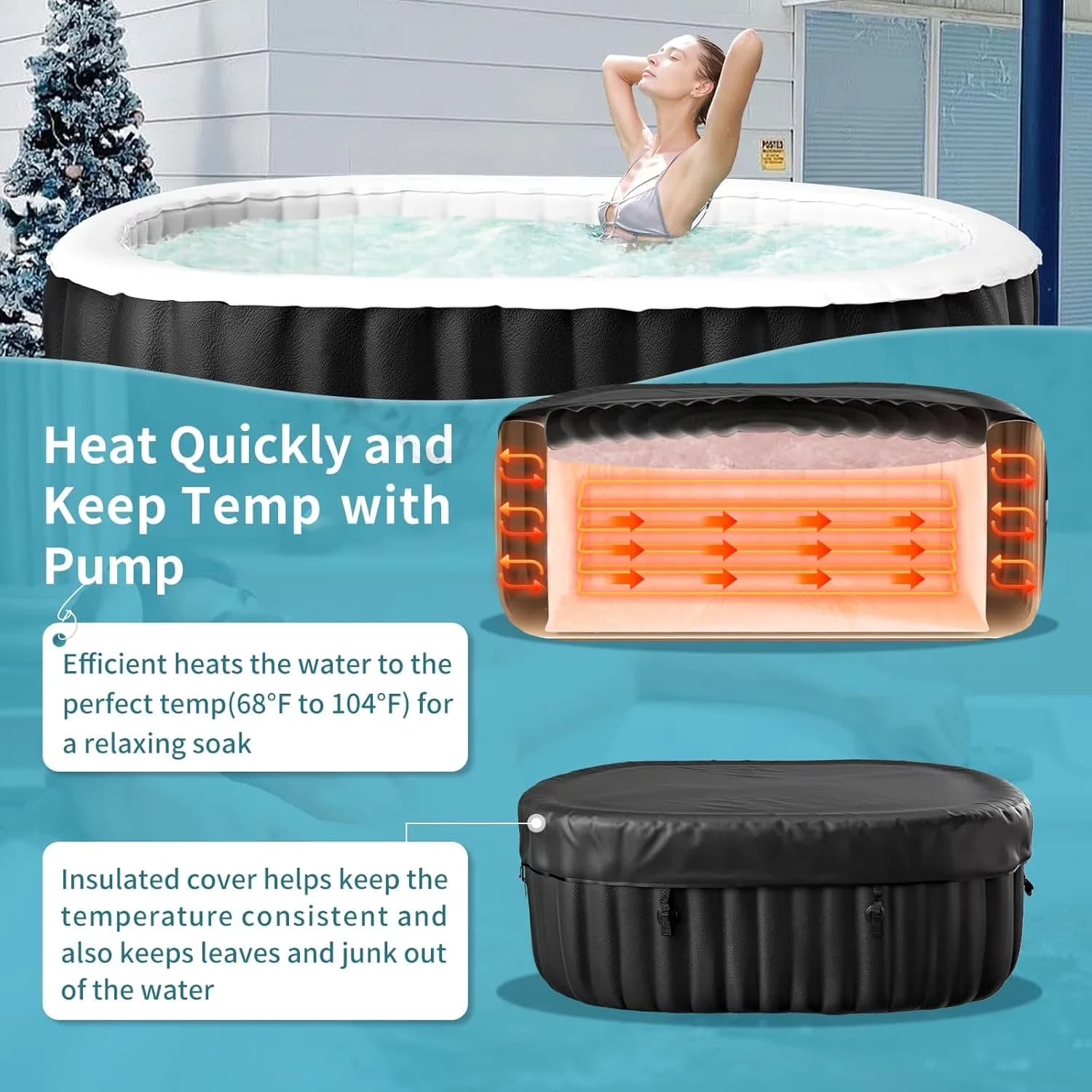 Modern Hot Tub with Inflatable, Leak-Proof PVC Outdoor Spa, 2 Person Inflatable - Model 233E9F