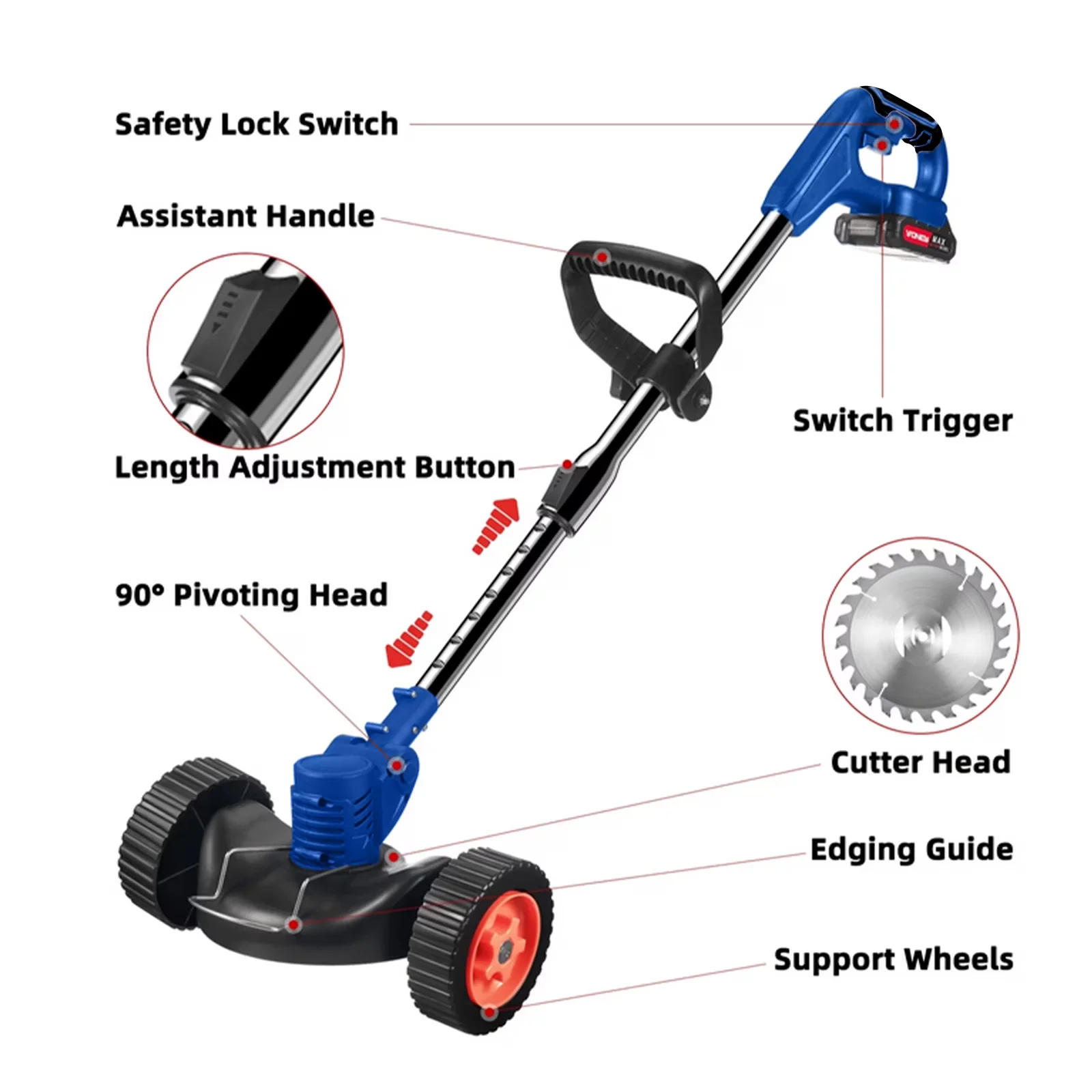 String Trimmer Modern with Battery, 24V, Electric Weed Eaters - Blue - Satisfaction Guaranteed Model 6309F7