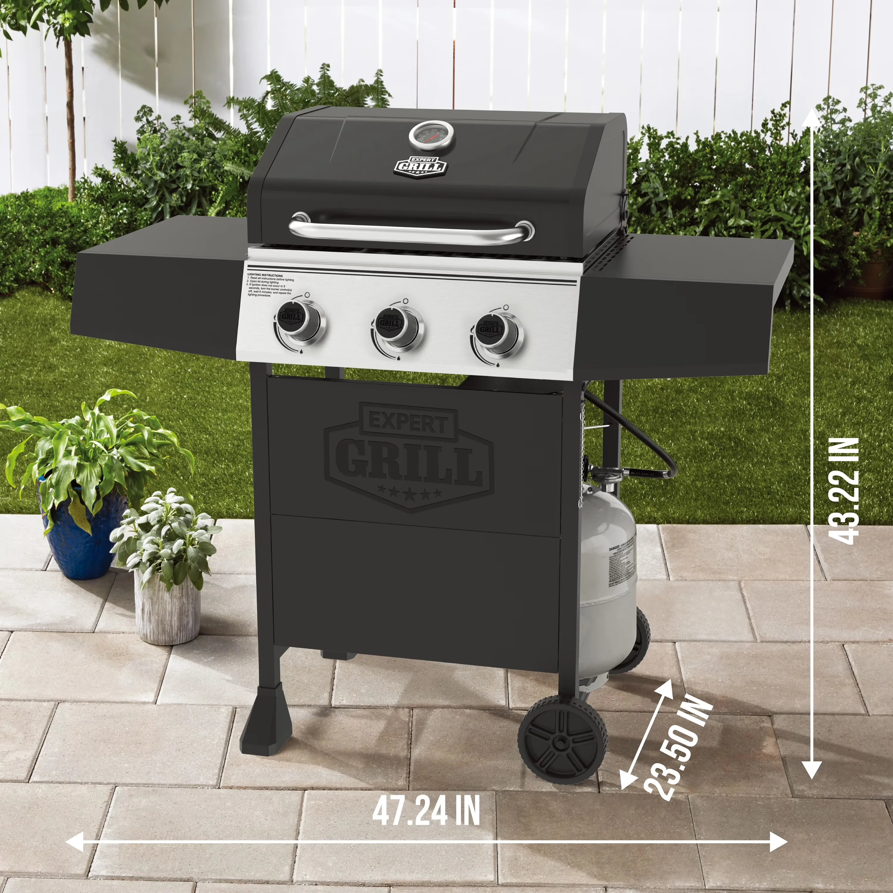 Gas Grill Premium with Rust Resistant, Grease Pan - Powder-Coated Steel Black Model 176B5F