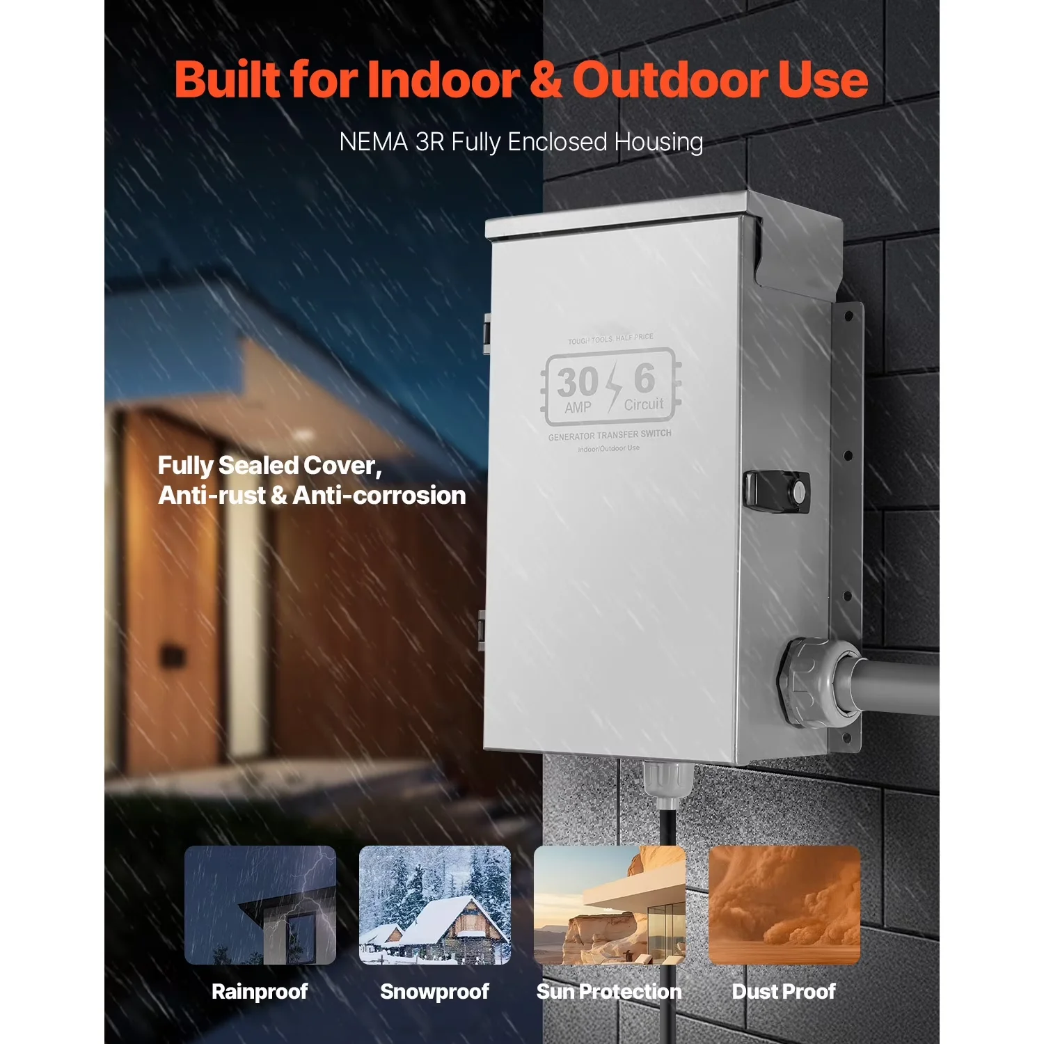 Versatile Generator with Dual-Action Switch, Hand-Operated Switching Device, 30-Amp 6-Circuit - Model 4F96AA