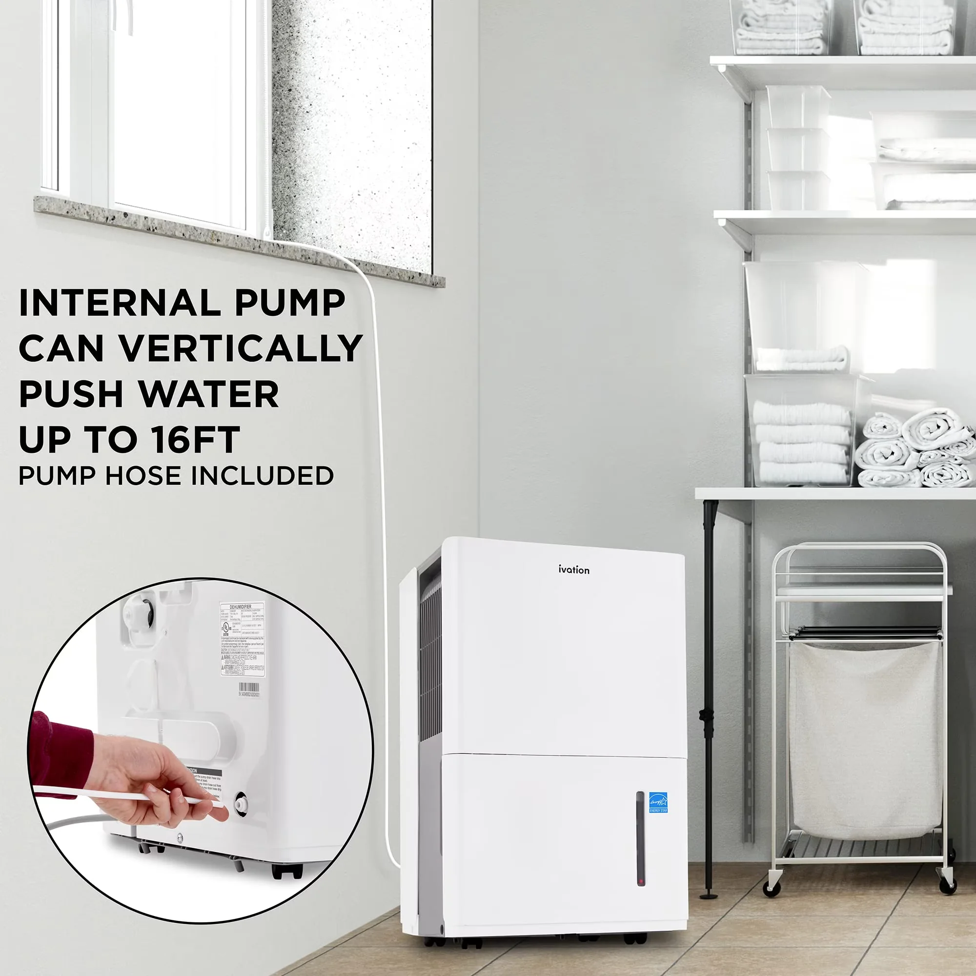 Dehumidifier Versatile with Built-In Pump, 4500 Sq. Ft Energy Star, Hose Connector - White Model CA4324