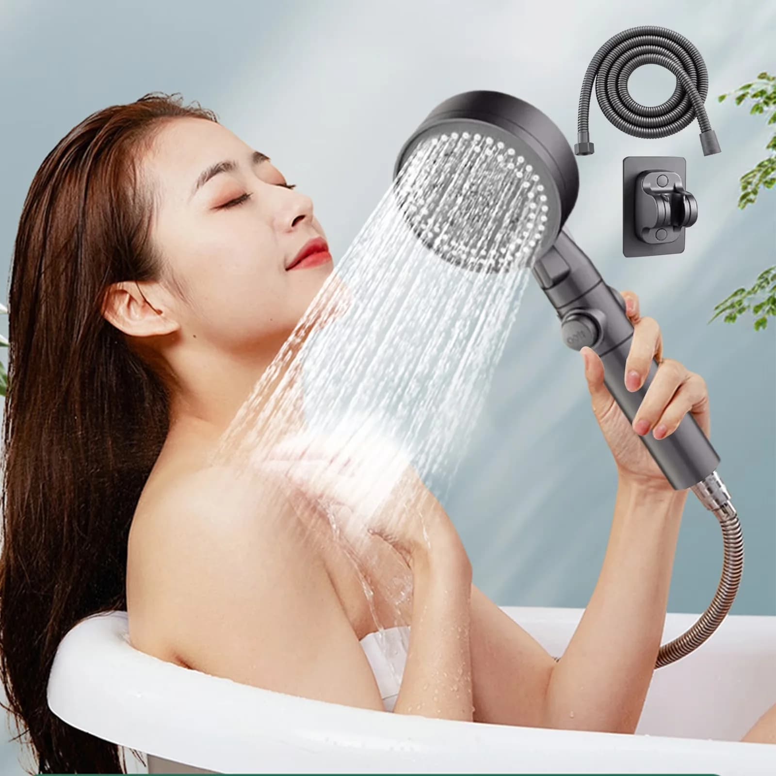 Shower Head Durable with High Pressure, Handheld, Ergonomic - Plastic Gray Model 8055F3