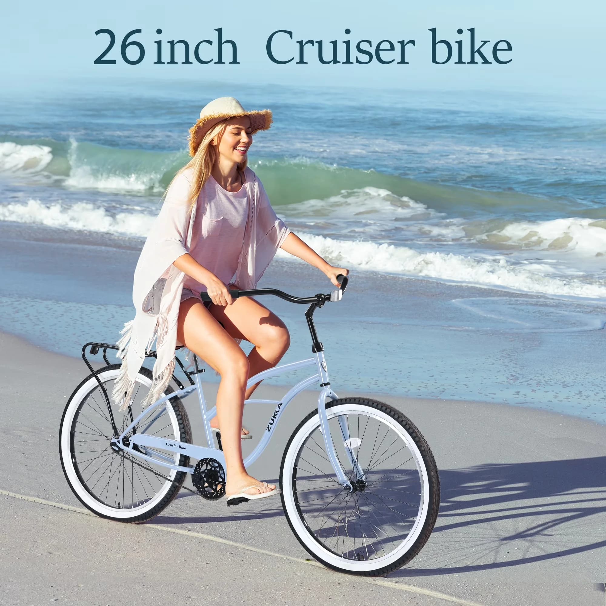 Modern Cruiser Bike with Adjustable Seat Height, 26" Steel Frame Beach Bicycle - Blue Model B07FDF