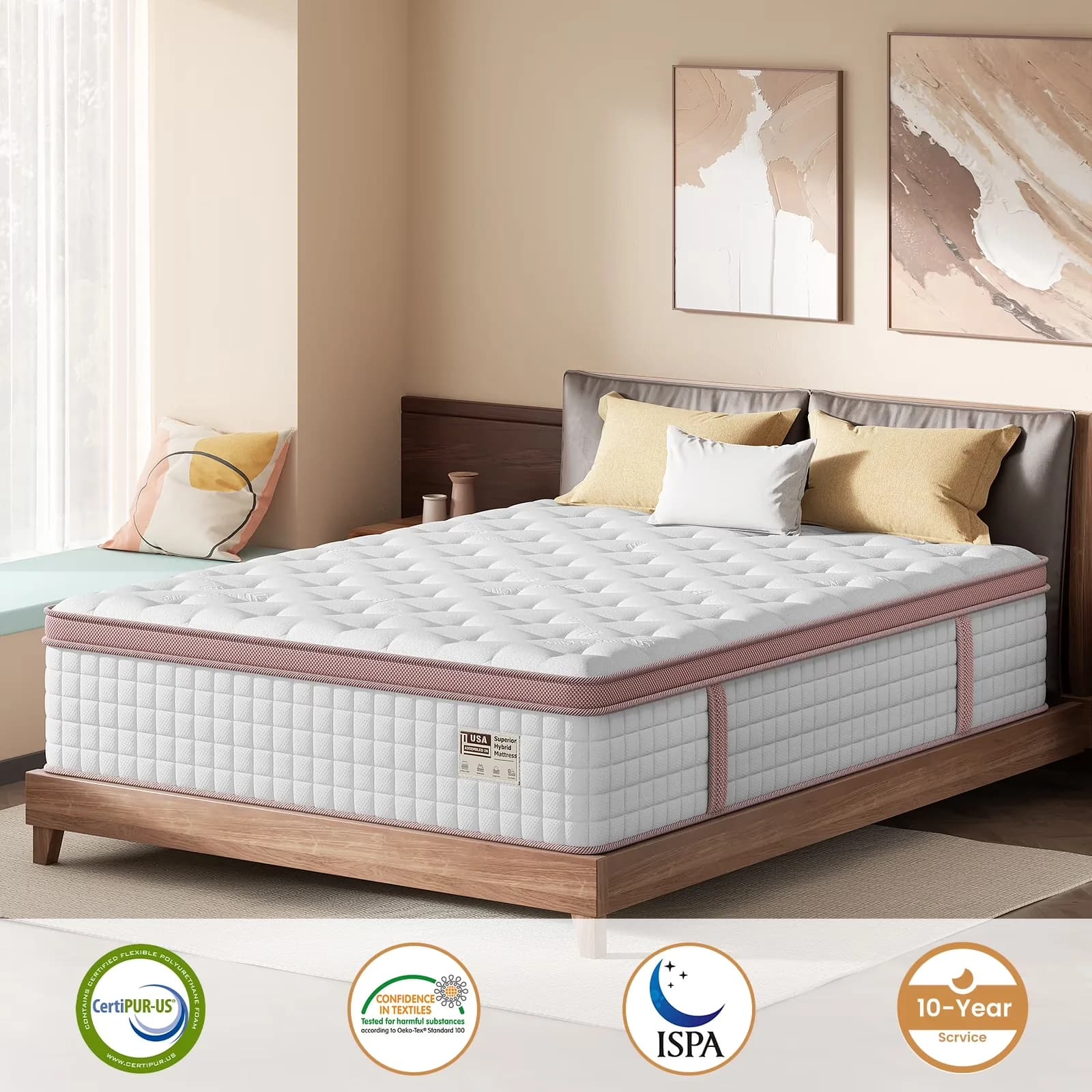 Modern Mattresses Accessory with Breathable Construction, Mattress-In-A-Box, Gel Memory Foam - Beige Gel Memory Foam;Pocket Springs Model 87A196