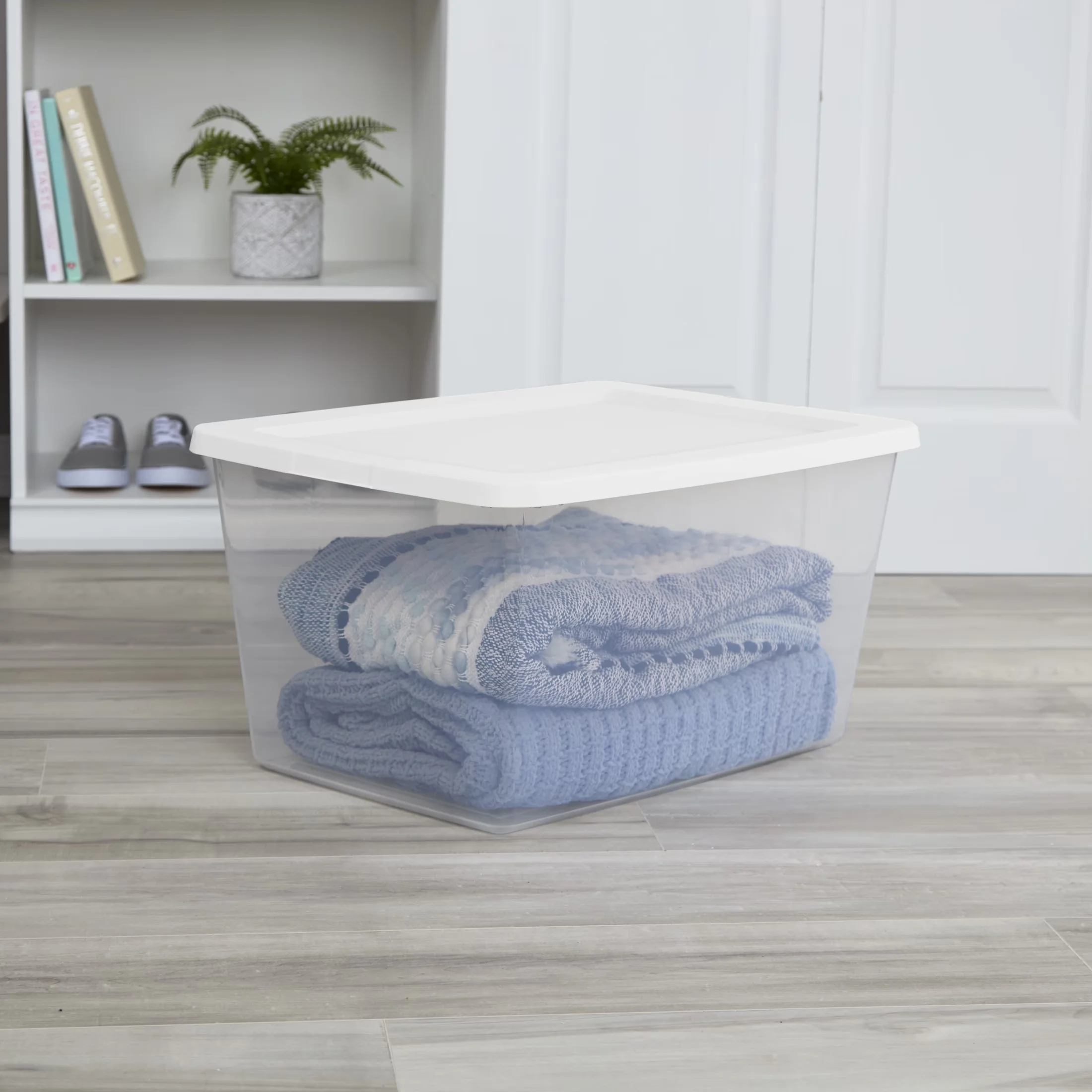 Premium Garage Storage Supply with Stackable, Snap-On Lid, White - White Plastic Model BC2EE4