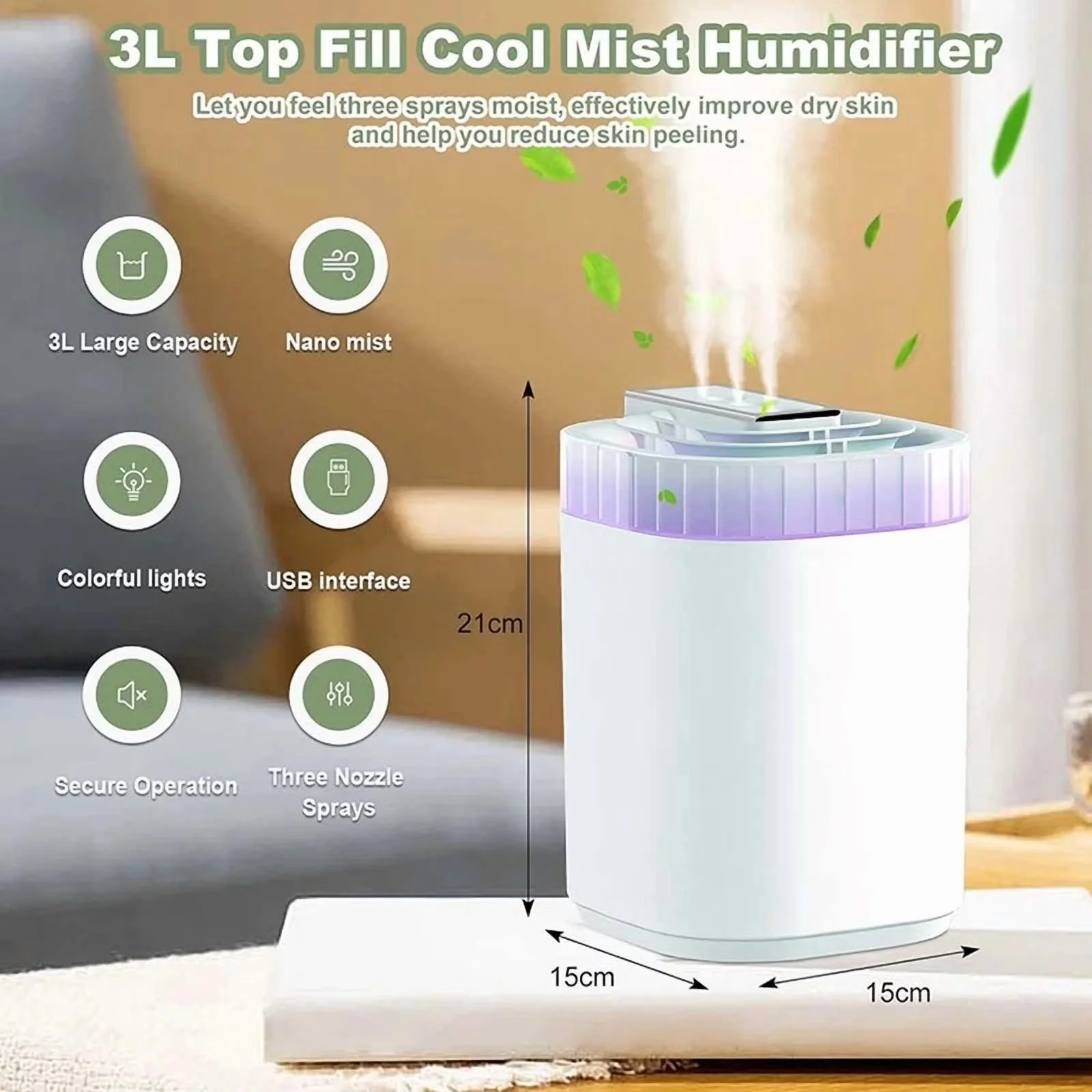 Humidifier Sleek with Ultrasonic for Bedroom, Large - Traditional Style Model A3DB56