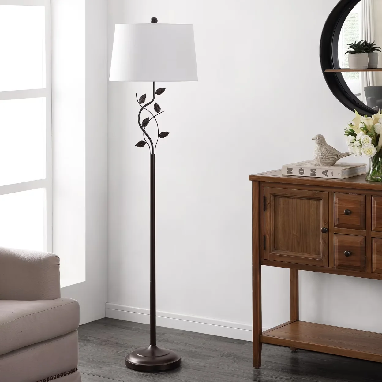 Reliable Floor Lamp with LED, Contemporary, Rudy 61.5 in. Floral Iron - Black Iron Model D9B66C